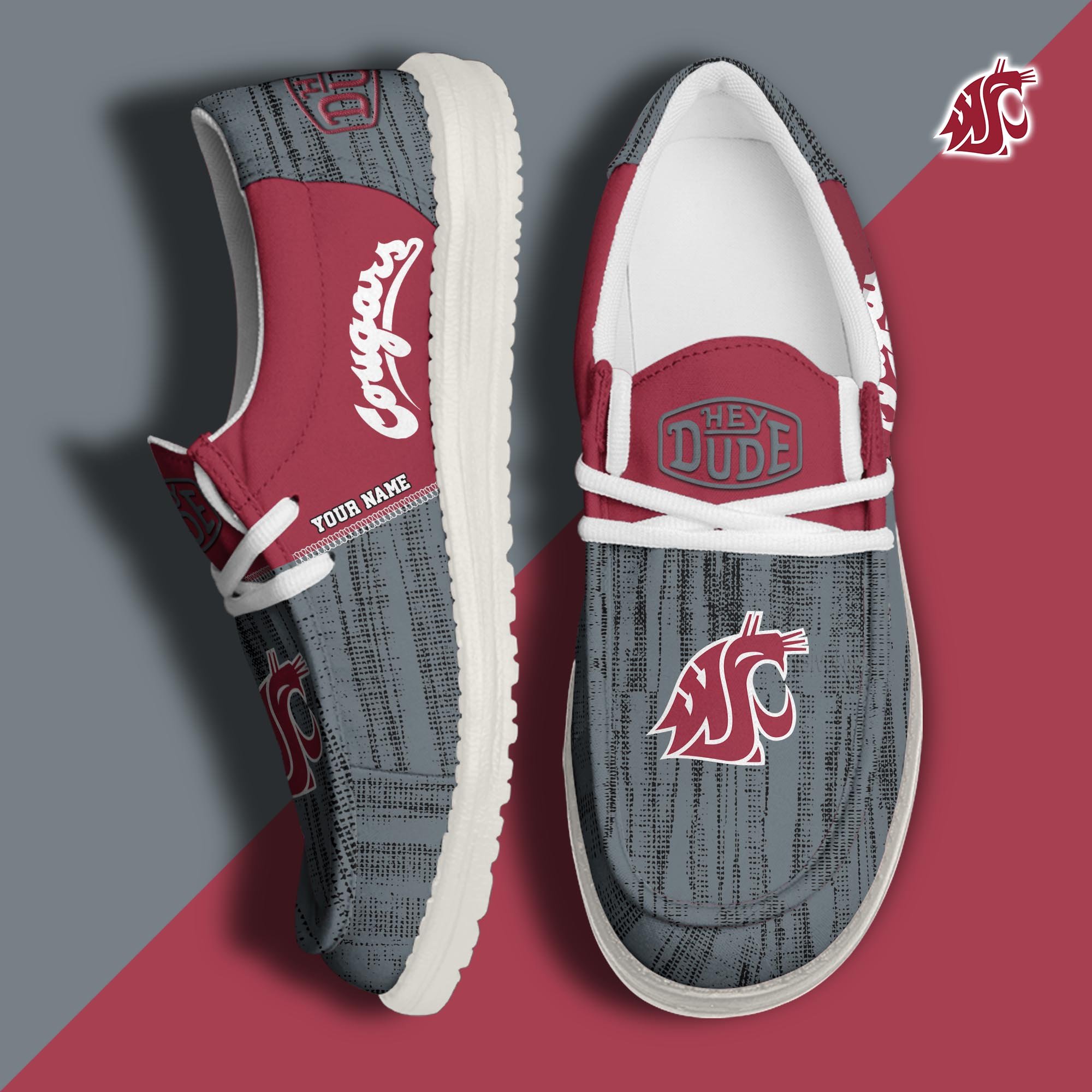 Washington State Cougars Hey Dude Shoes Personalized Your Name, Sport Hey Dudes For Football Fan, Sport Lovers Gifts 61079