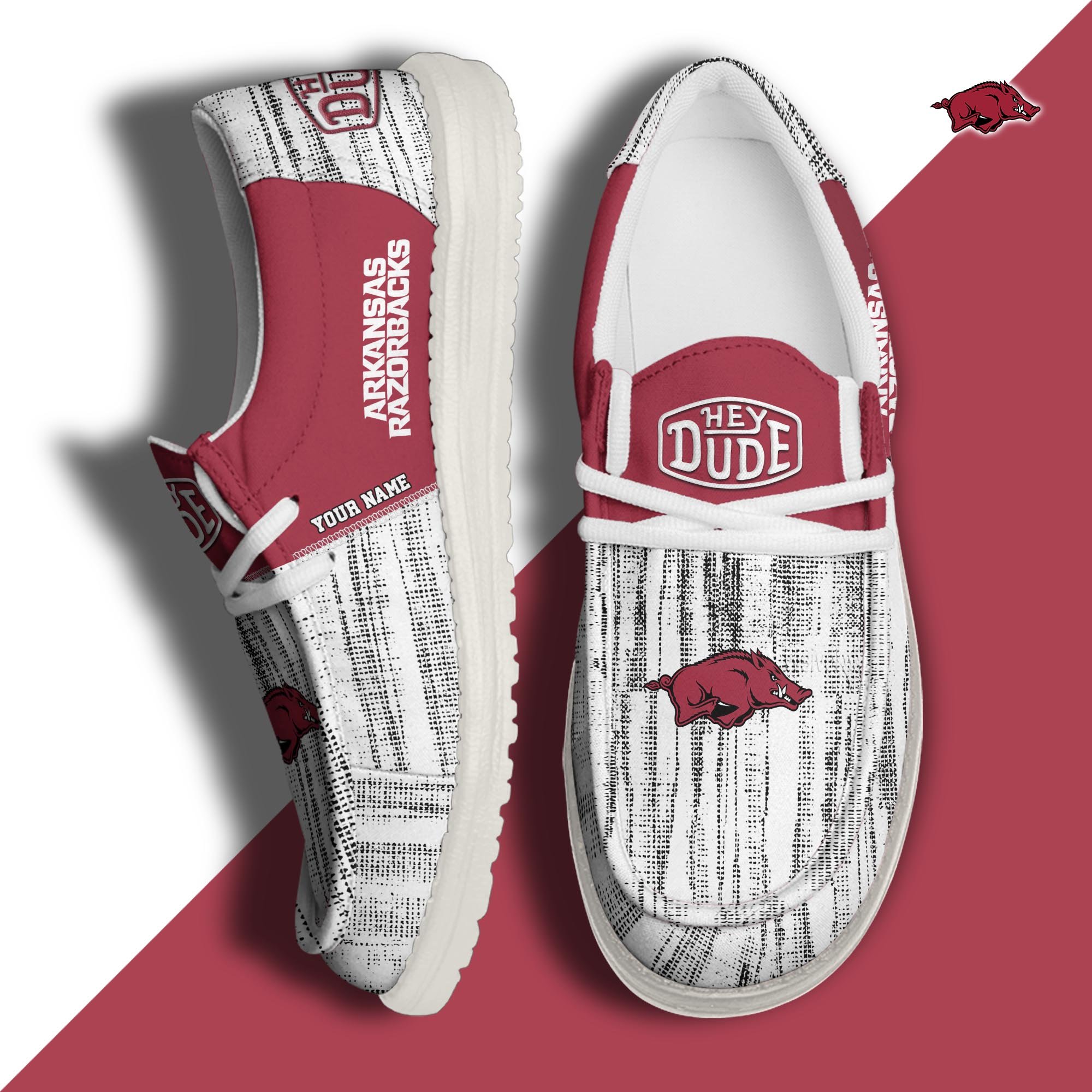 Arkansas Razorbacks Hey Dude Shoes Personalized Your Name, Sport Hey Dudes For Football Fan, Sport Lovers Gifts 61079