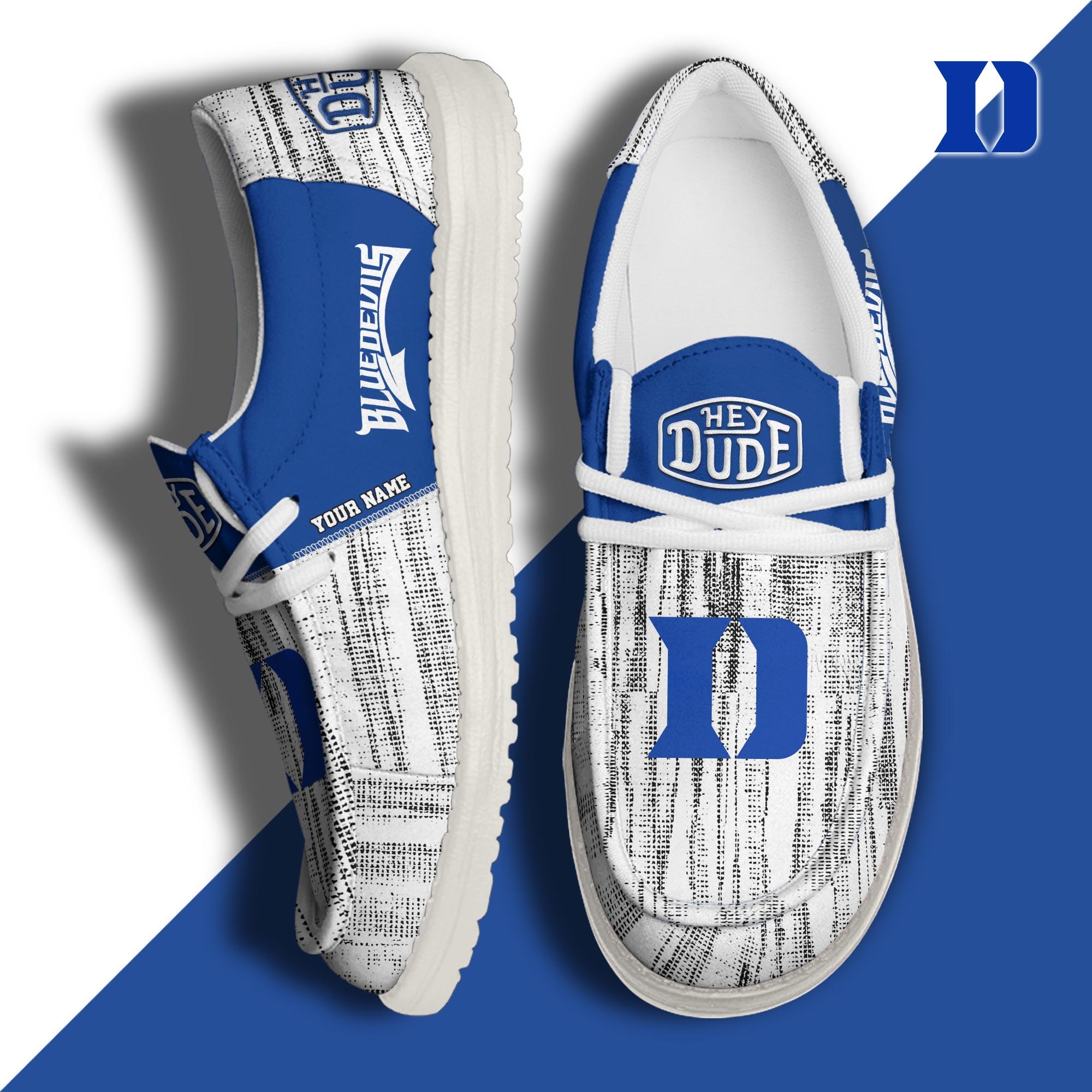 Duke Blue Devils Hey Dude Shoes Personalized Your Name, Sport Hey Dudes For Football Fan, Sport Lovers Gifts 61079