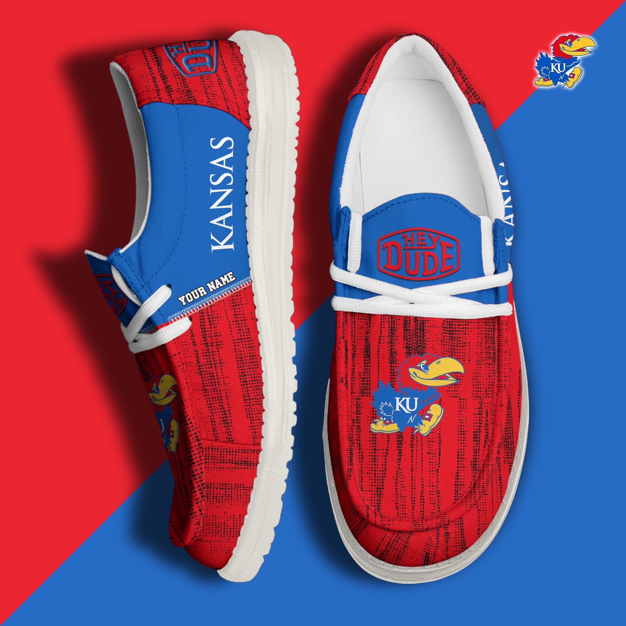 Kansas Jayhawks Hey Dude Shoes Personalized Your Name, Sport Hey Dudes For Football Fan, Sport Lovers Gifts 61079