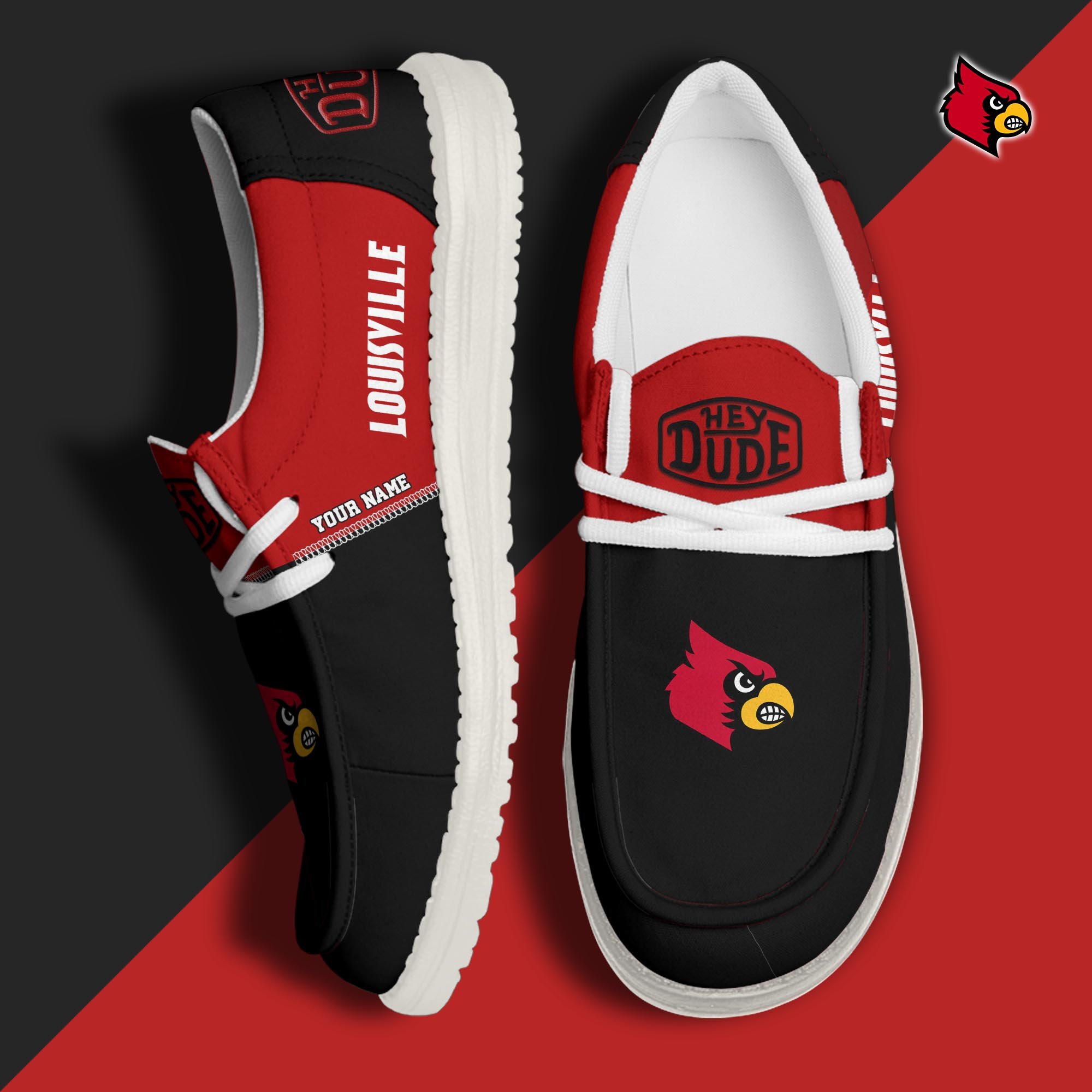 Louisville Cardinals Hey Dude Shoes Personalized Your Name, Sport Hey Dudes For Football Fan, Sport Lovers Gifts 61079