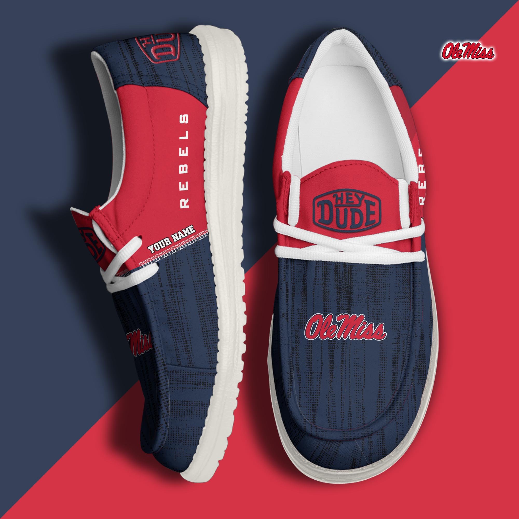 Ole Miss Rebels Hey Dude Shoes Personalized Your Name, Sport Hey Dudes For Football Fan, Sport Lovers Gifts 61079