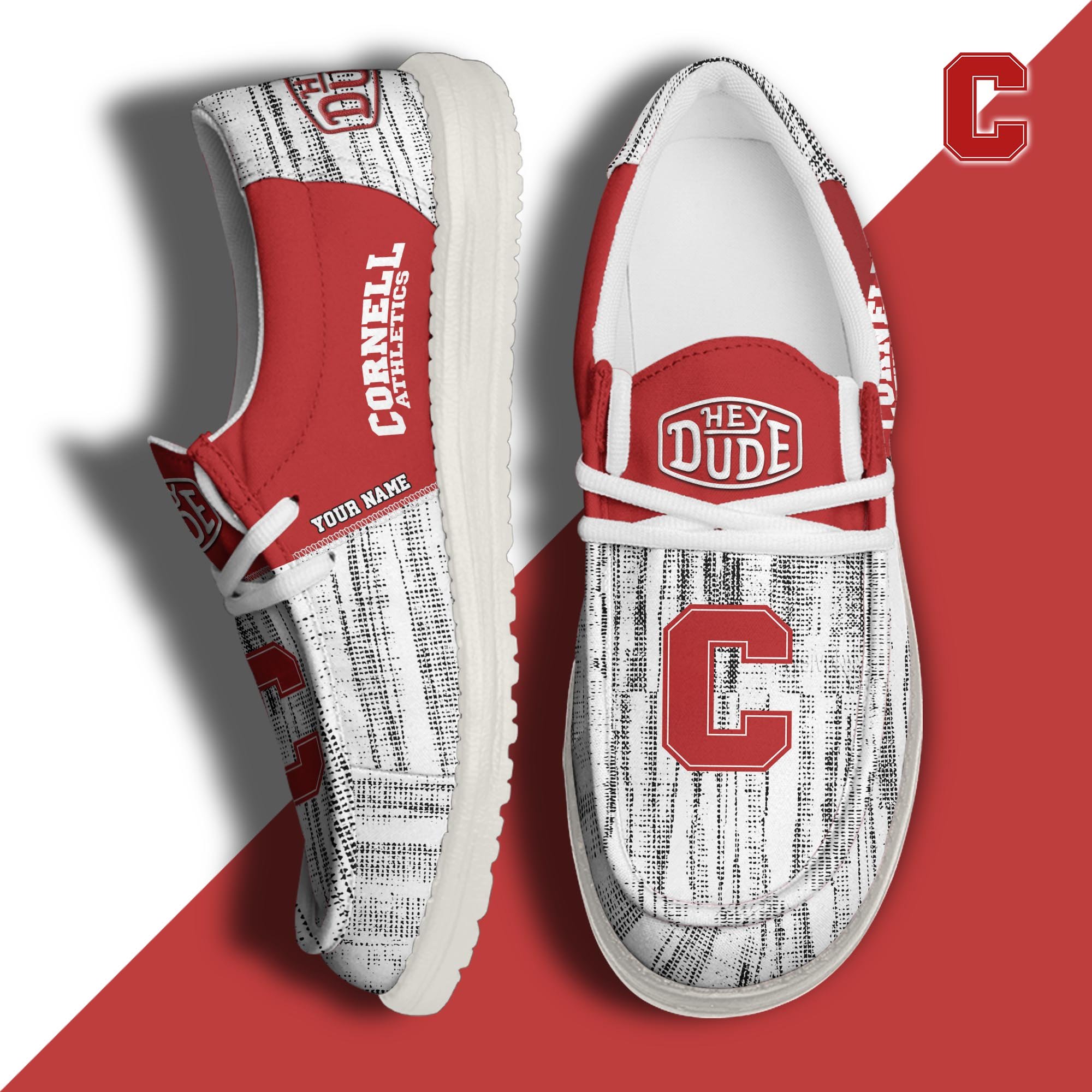 Cornell Big Red Hey Dude Shoes Personalized Your Name, Sport Hey Dudes For Football Fan, Sport Lovers Gifts 61079