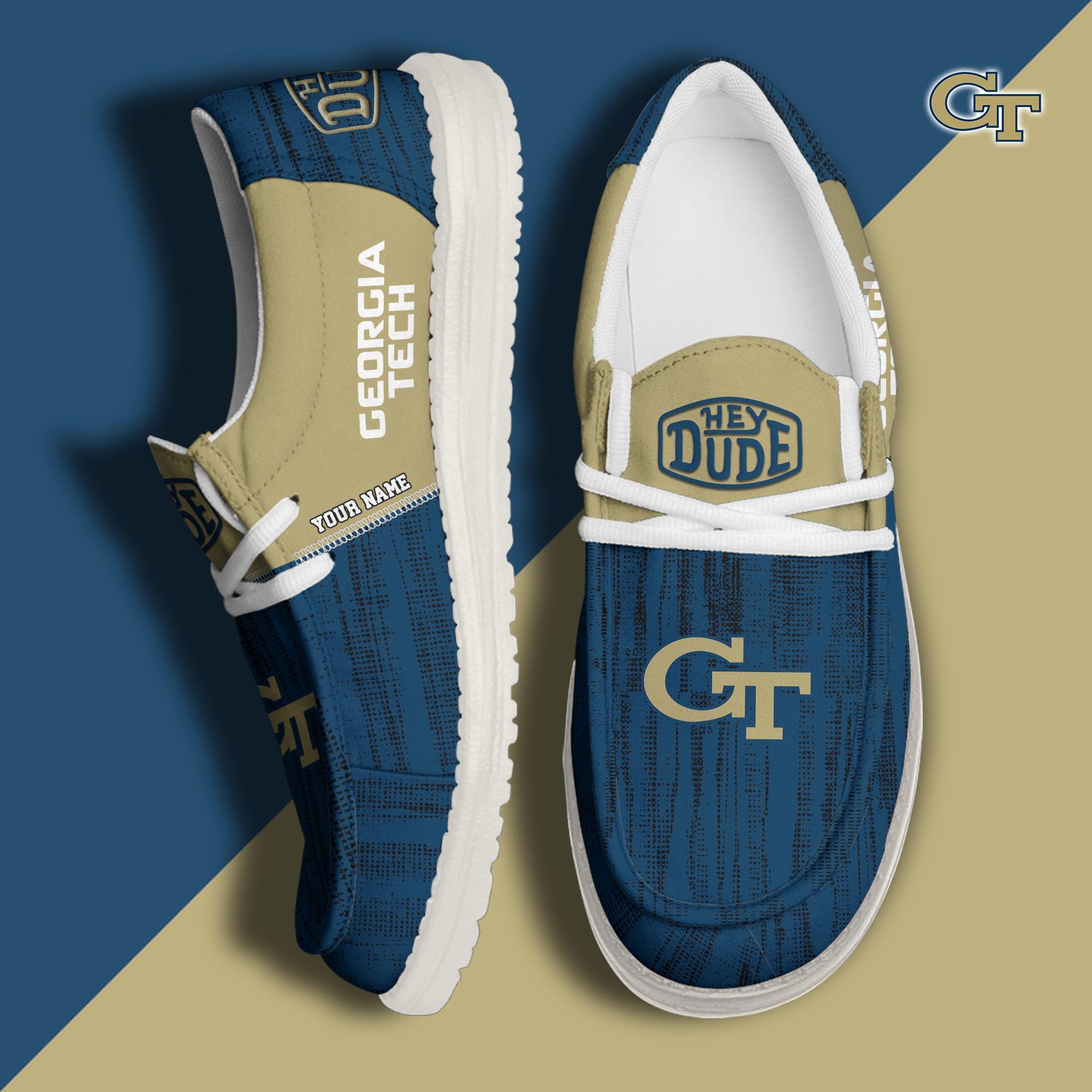 Georgia Tech Yellow Jackets Hey Dude Shoes Personalized Your Name, Sport Hey Dudes For Football Fan, Sport Lovers Gifts 61079