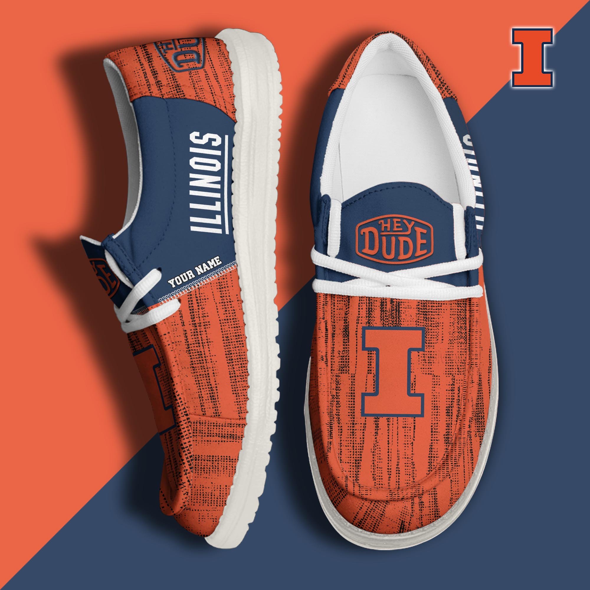 Illinois Fighting Illini Hey Dude Shoes Personalized Your Name, Sport Hey Dudes For Football Fan, Sport Lovers Gifts 61079