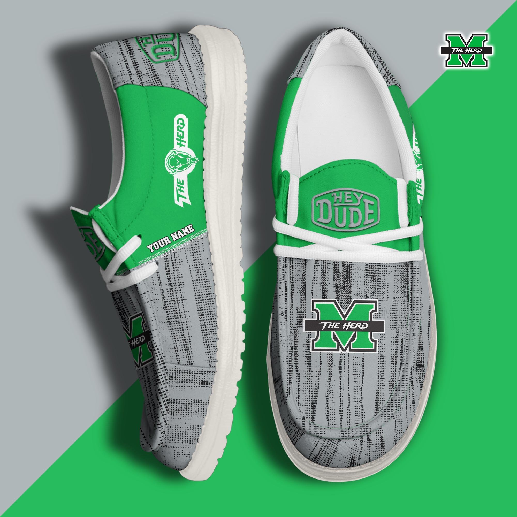 Marshall Thundering Herd Hey Dude Shoes Personalized Your Name, Sport Hey Dudes For Football Fan, Sport Lovers Gifts 61079