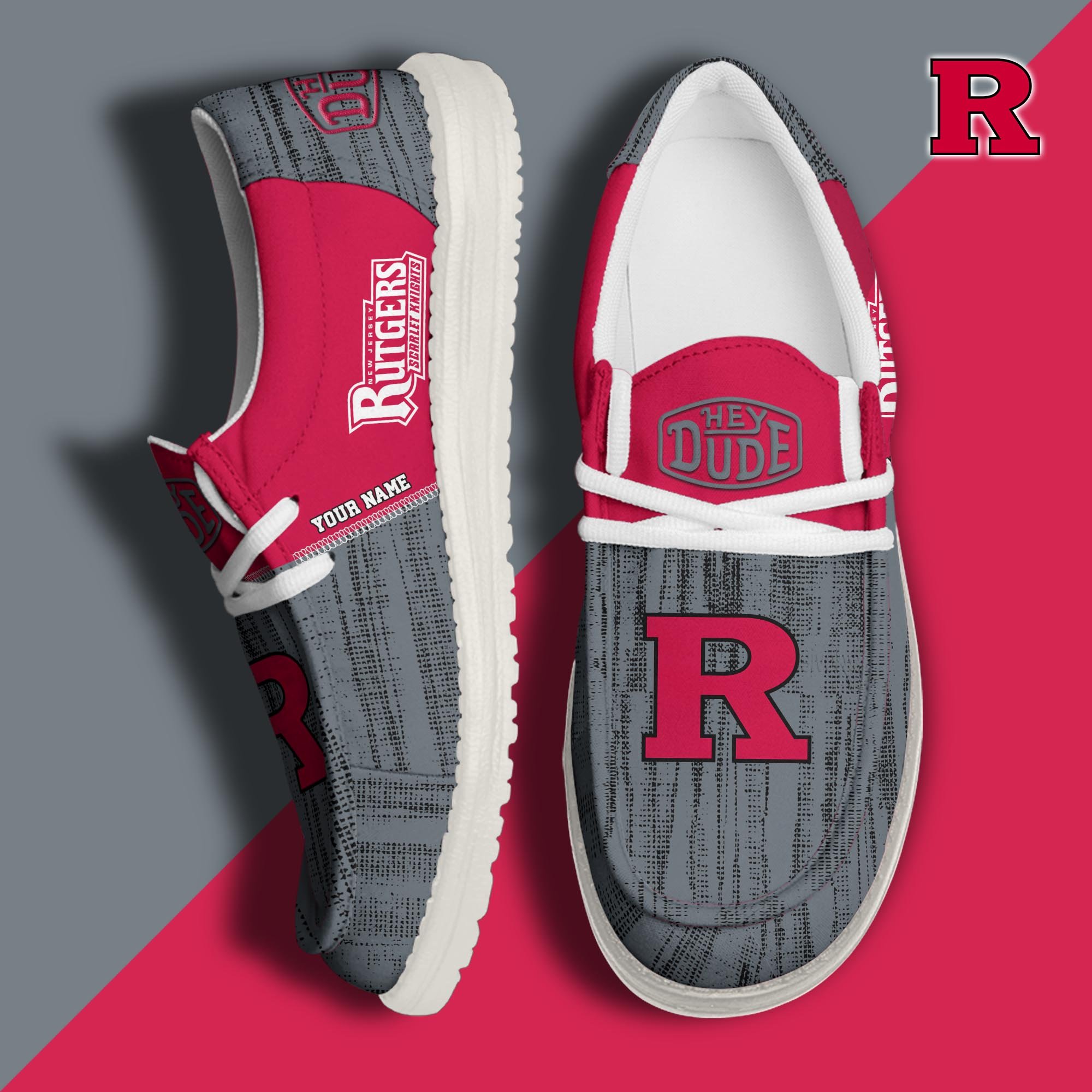 Rutgers Scarlet Knights Hey Dude Shoes Personalized Your Name, Sport Hey Dudes For Football Fan, Sport Lovers Gifts 61079