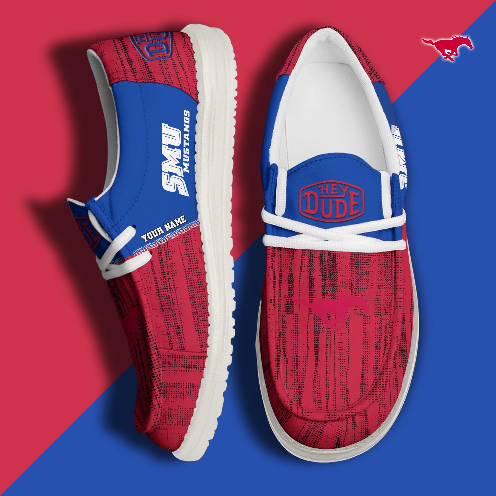 SMU Mustangs Hey Dude Shoes Personalized Your Name, Sport Hey Dudes For Football Fan, Sport Lovers Gifts 61079