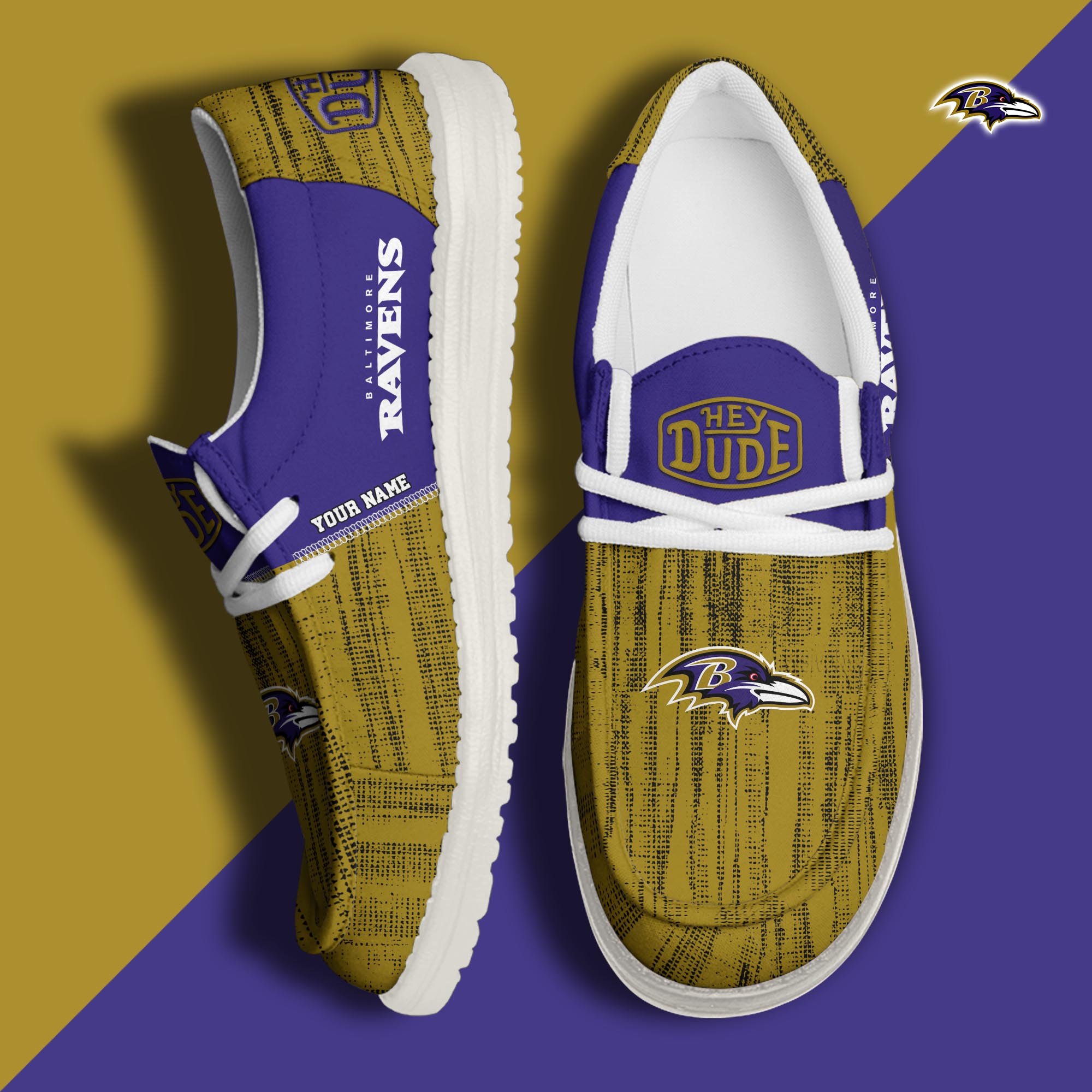 Baltimore Ravens Hey Dude Shoes Personalized Your Name, Sport Hey Dudes For Football Fan, Sport Lovers Gifts 61079