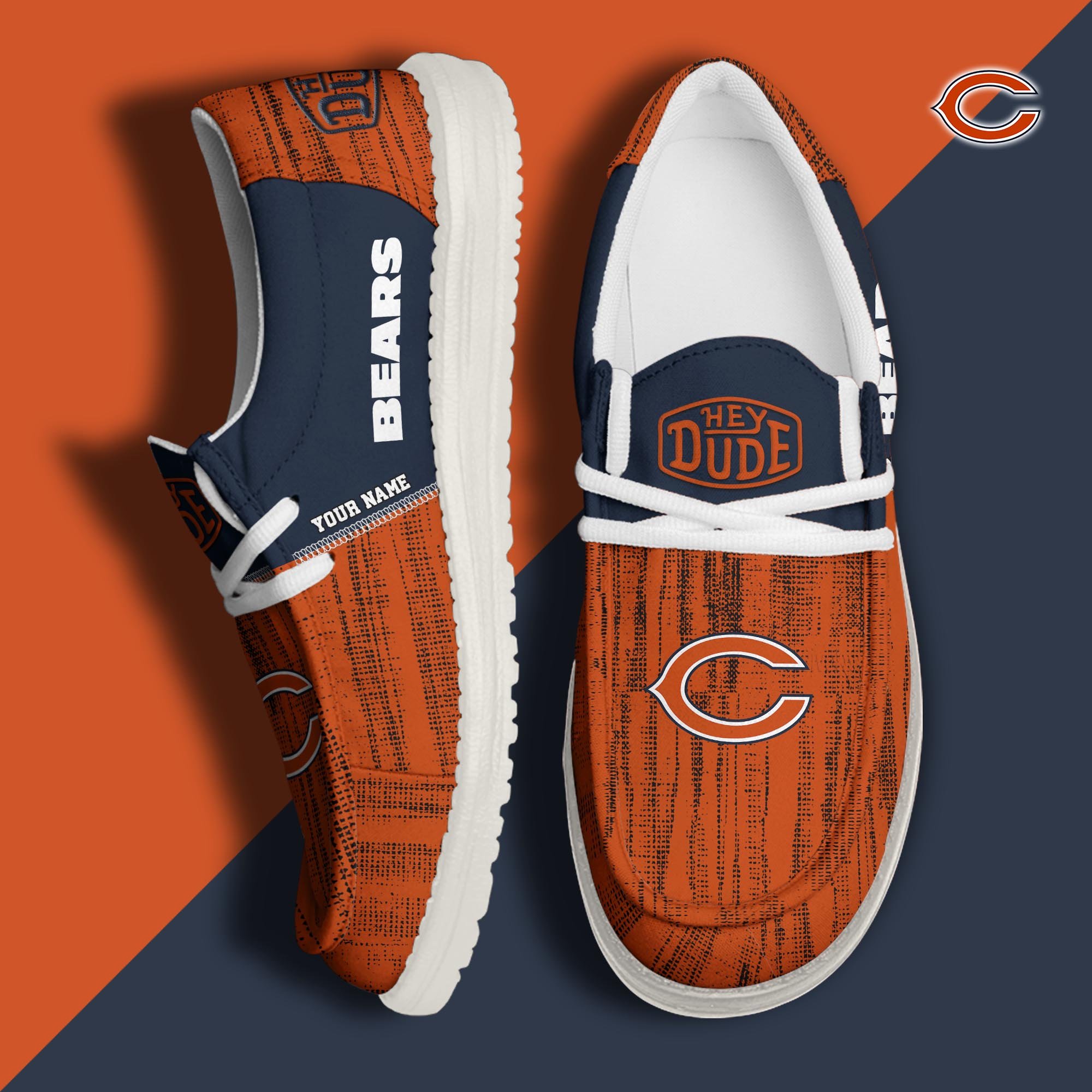 Chicago Bears Hey Dude Shoes Personalized Your Name, Sport Hey Dudes For Football Fan, Sport Lovers Gifts 61079