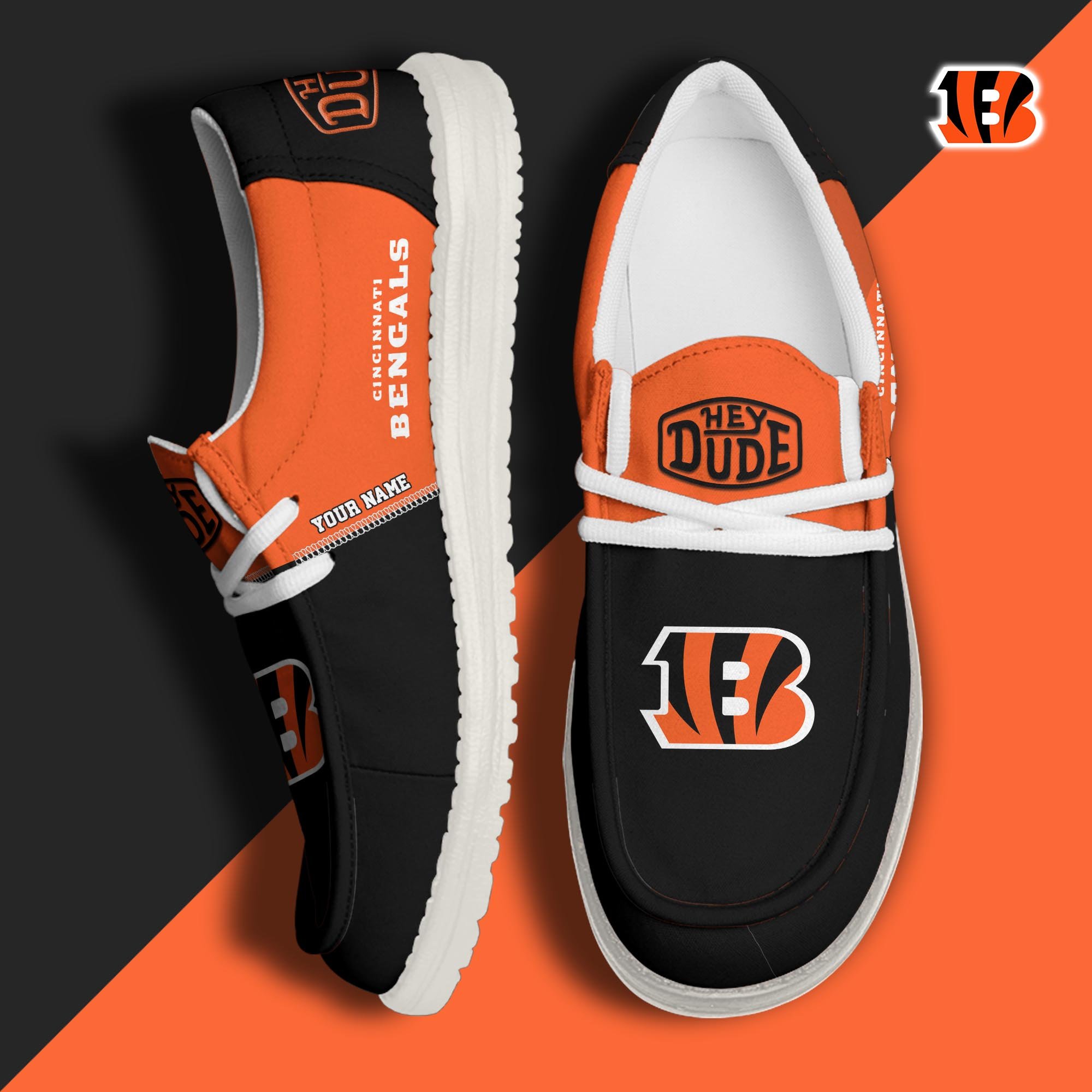 Cincinnati Bengals Hey Dude Shoes Personalized Your Name, Sport Hey Dudes For Football Fan, Sport Lovers Gifts 61079