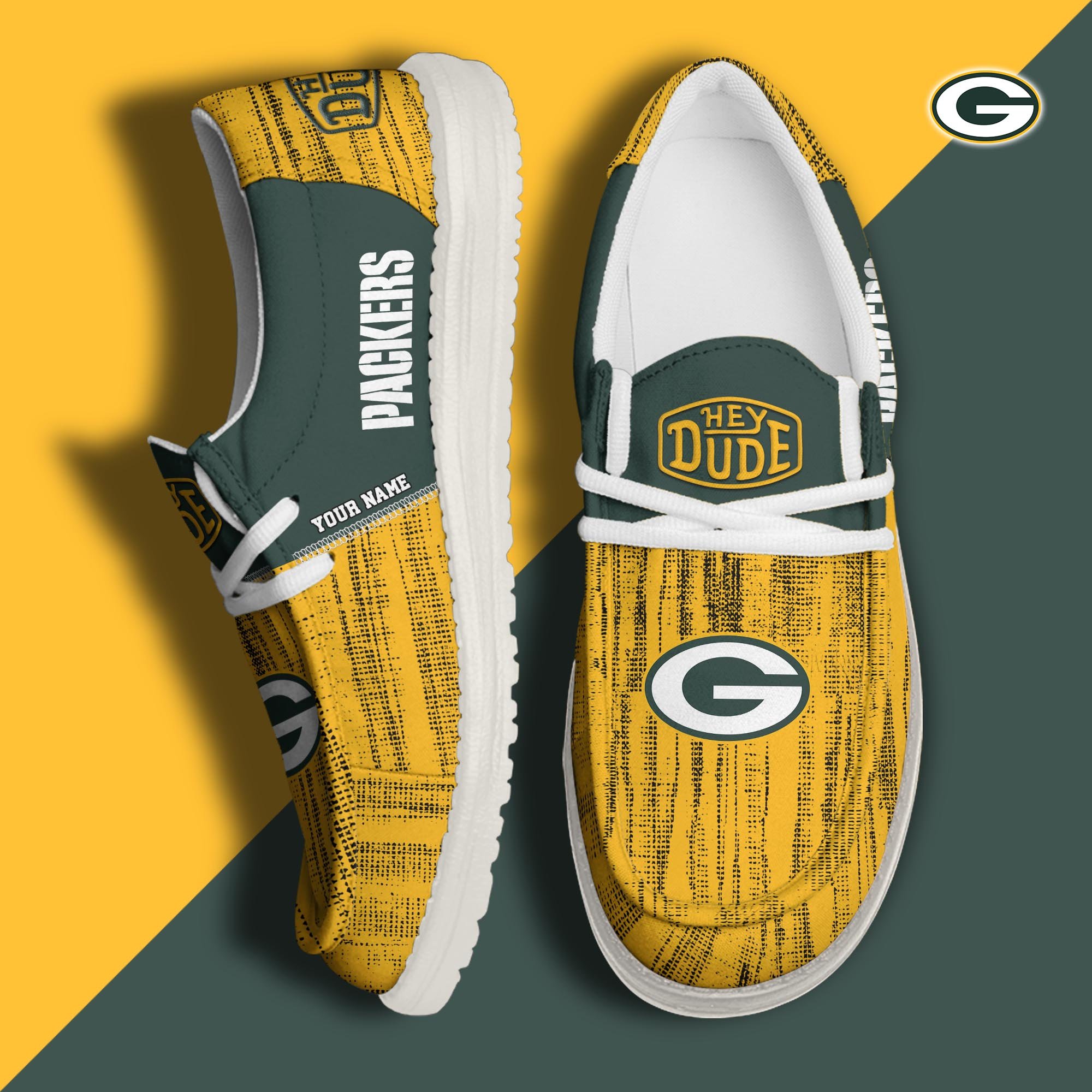 Green Bay Packers Hey Dude Shoes Personalized Your Name, Sport Hey Dudes For Football Fan, Sport Lovers Gifts 61079