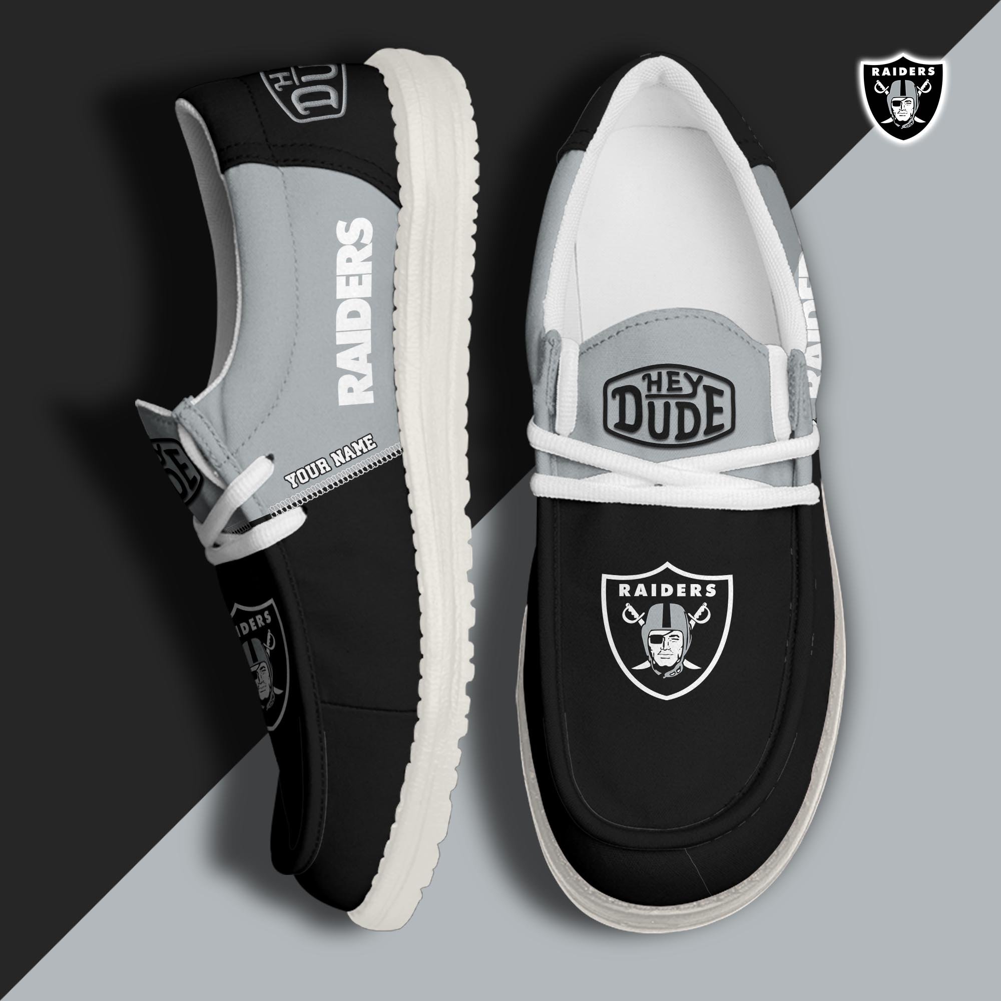 Las Vegas Raiders Hey Dude Shoes Personalized Your Name, Sport Hey Dudes For Football Fan, Sport Lovers Gifts 61079