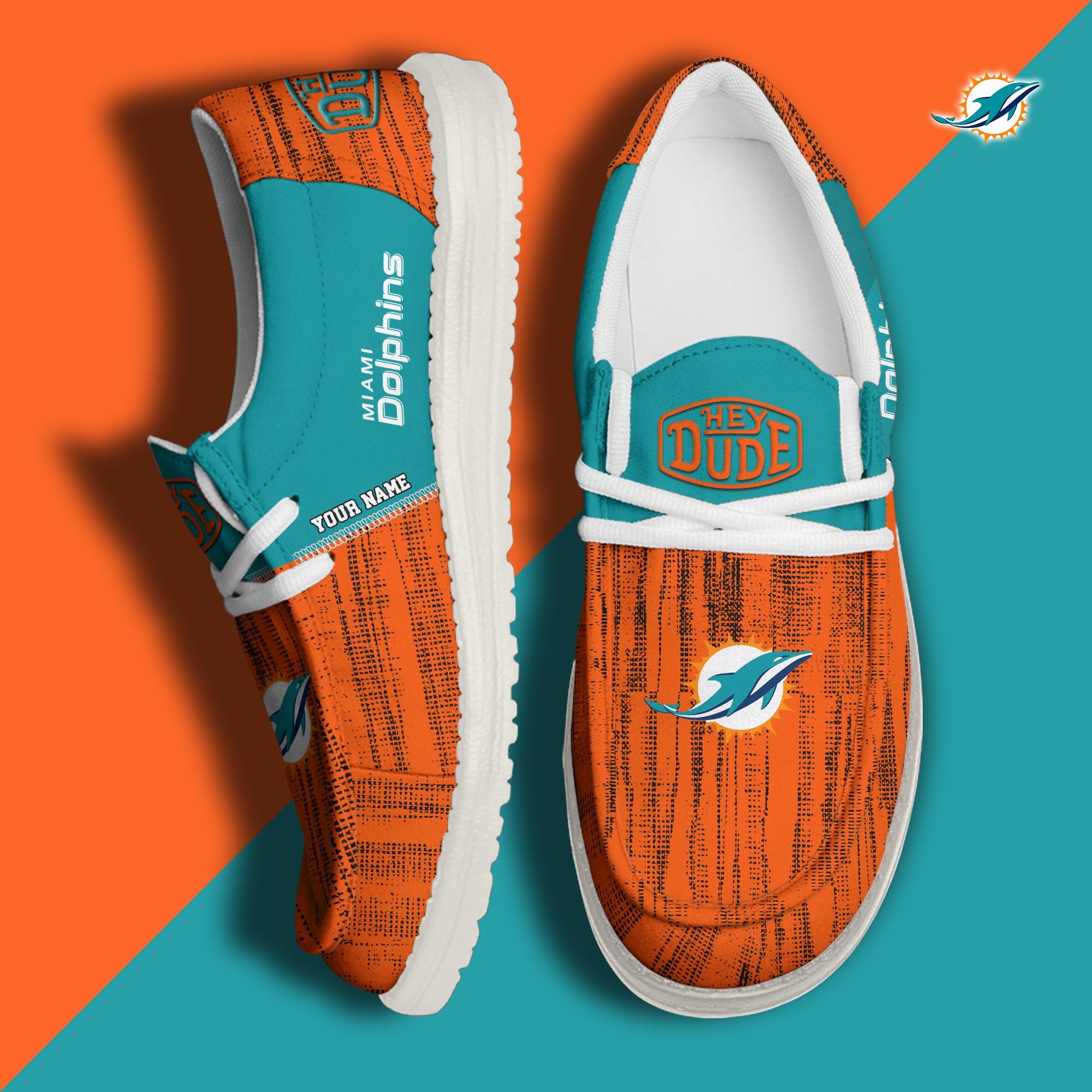 Miami Dolphins Hey Dude Shoes Personalized Your Name, Sport Hey Dudes For Football Fan, Sport Lovers Gifts 61079