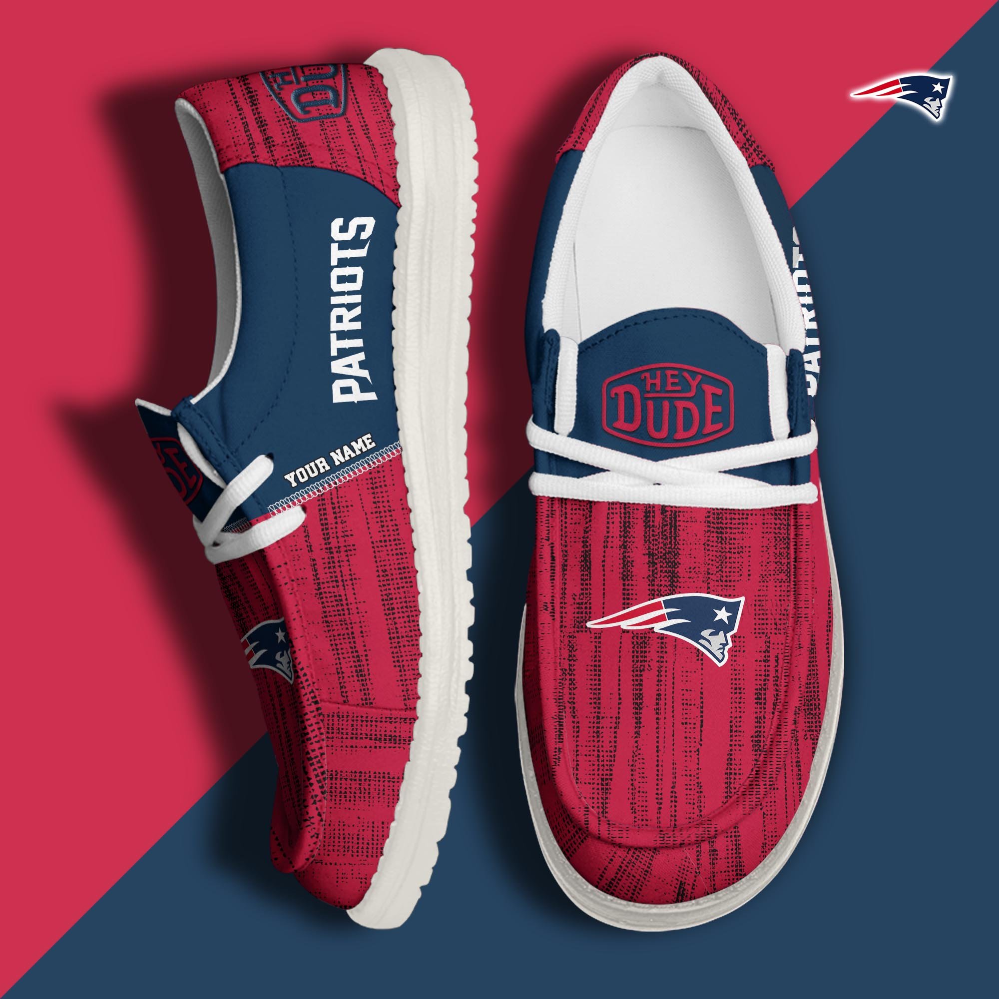 New England Patriots Hey Dude Shoes Personalized Your Name, Sport Hey Dudes For Football Fan, Sport Lovers Gifts 61079