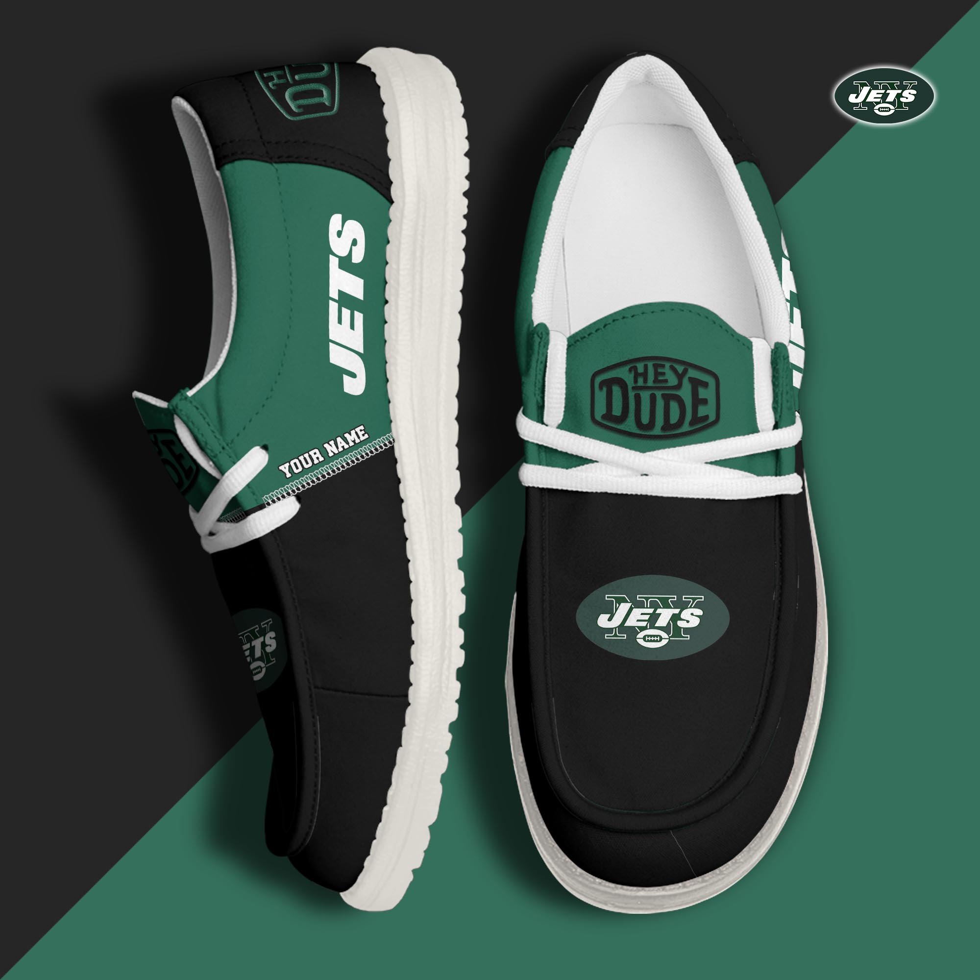 New York Jets Hey Dude Shoes Personalized Your Name, Sport Hey Dudes For Football Fan, Sport Lovers Gifts 61079