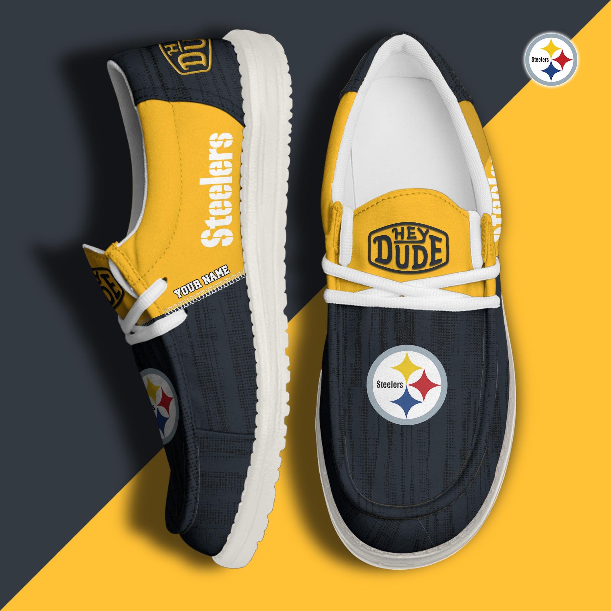 Pittsburgh Steelers Hey Dude Shoes Personalized Your Name, Sport Hey Dudes For Football Fan, Sport Lovers Gifts 61079