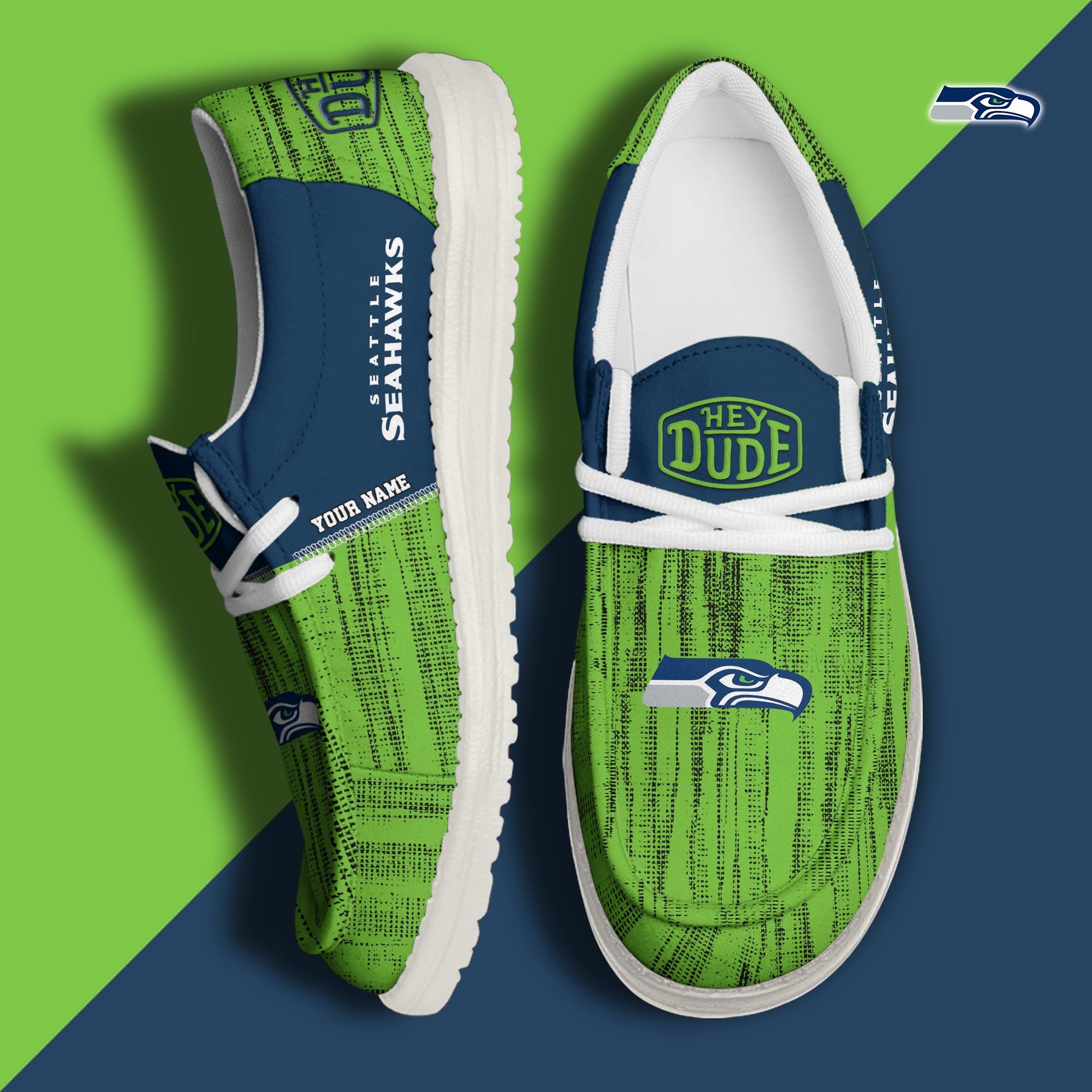 Seattle Seahawks Hey Dude Shoes Personalized Your Name, Sport Hey Dudes For Football Fan, Sport Lovers Gifts 61079