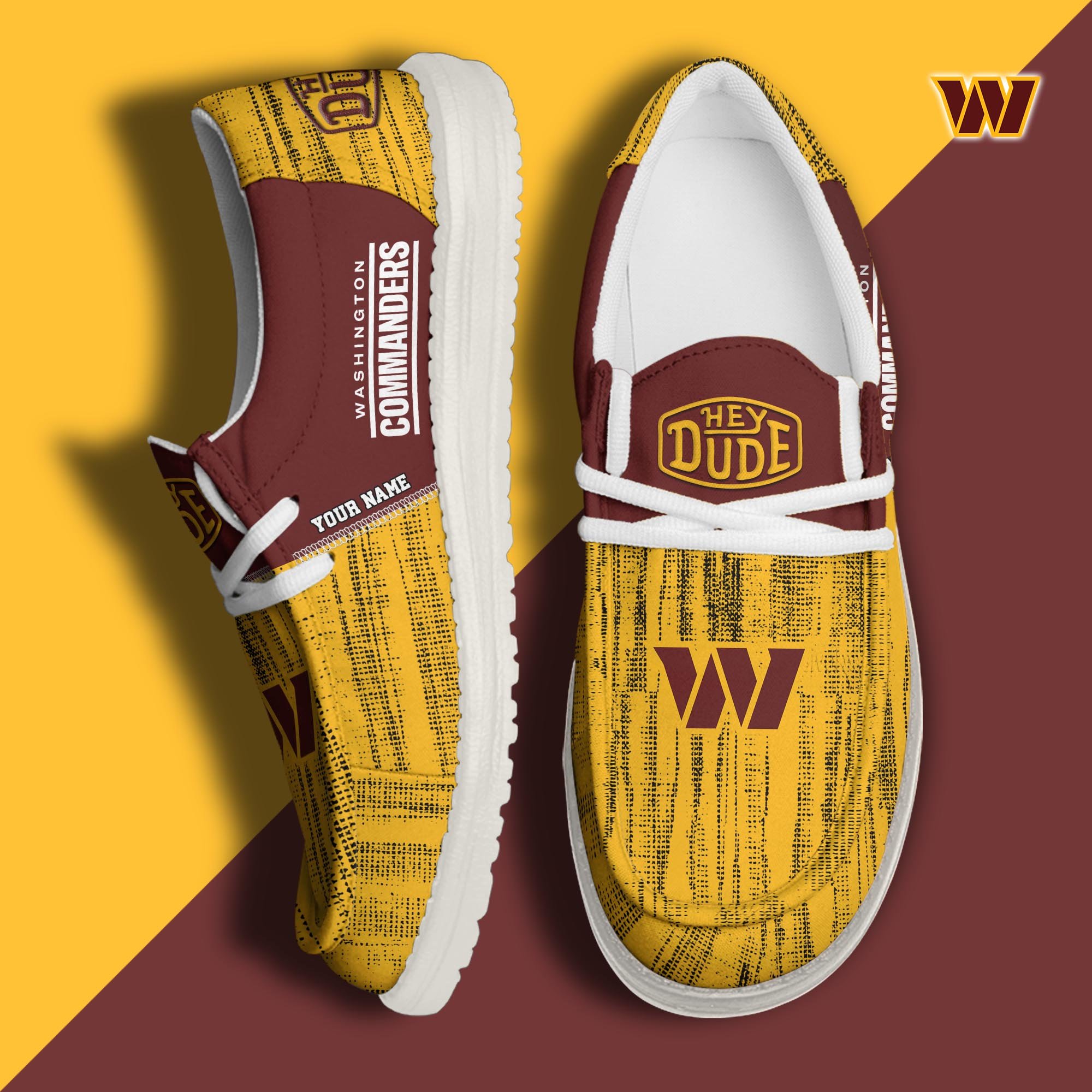 Washington Commanders Hey Dude Shoes Personalized Your Name, Sport Hey Dudes For Football Fan, Sport Lovers Gifts 61079