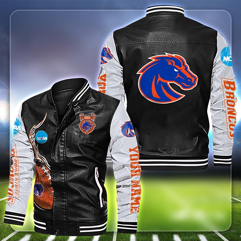 Boise State Broncos Leather Jacket Customized Your Name, Football Team Jackets, Football Gift For Fans ETHY-53554