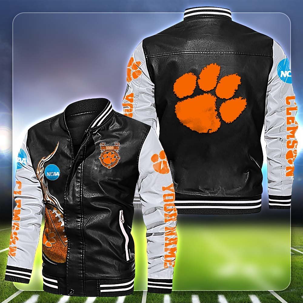 Clemson Tigers Leather Jacket Customized Your Name, Football Team Jackets, Football Gift For Fans ETHY-53554