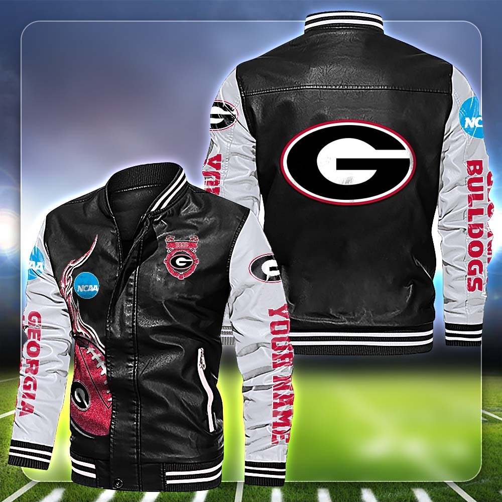 Georgia Bulldogs Leather Jacket Customized Your Name, Football Team Jackets, Football Gift For Fans ETHY-53554