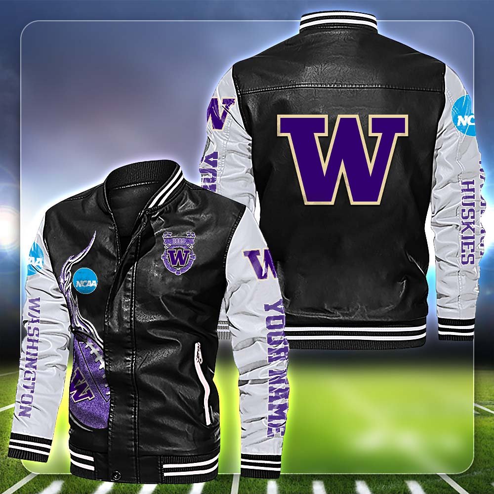 Washington Huskies Leather Jacket 2024 Version Customized Your Name, Football Team Jackets, Football Gift For Fans ETHY-53554