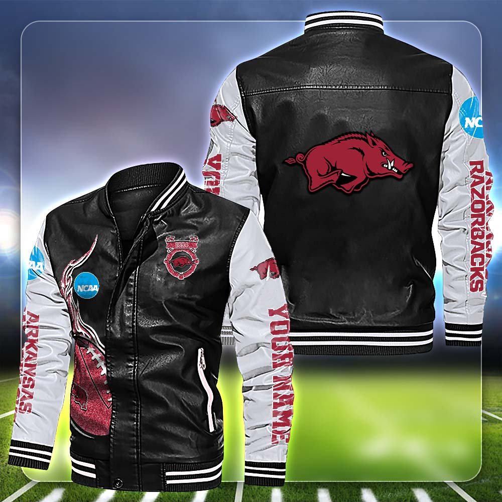 Arkansas Razorbacks Leather Jacket Customized Your Name, Football Team Jackets, Football Gift For Fans ETHY-53554