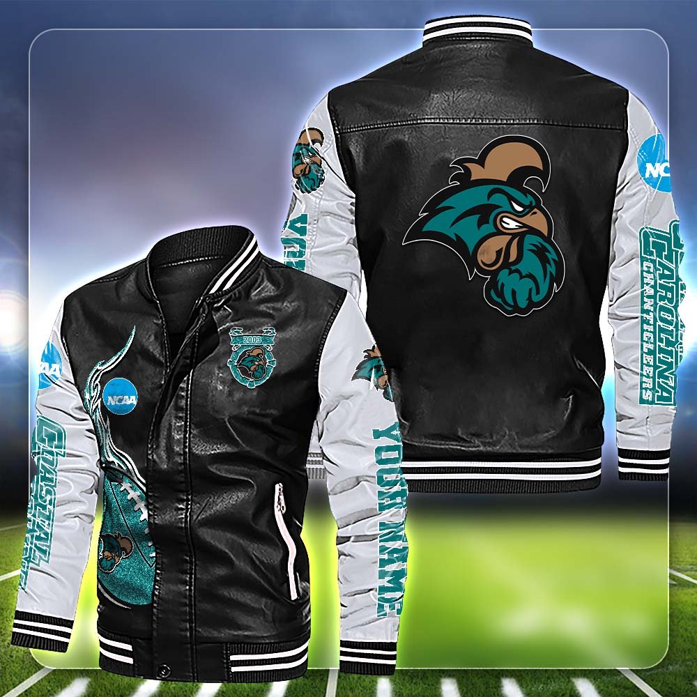 Coastal Carolina Chanticleers Leather Jacket 2024 Version Customized Your Name, Football Team Jackets, Football Gift For Fans ETHY-53554