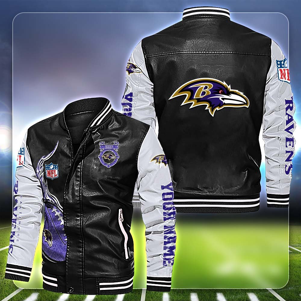 Baltimore Ravens Leather Jacket Customized Your Name, Football Team Jackets, Football Gift For Fans ETHY-53554