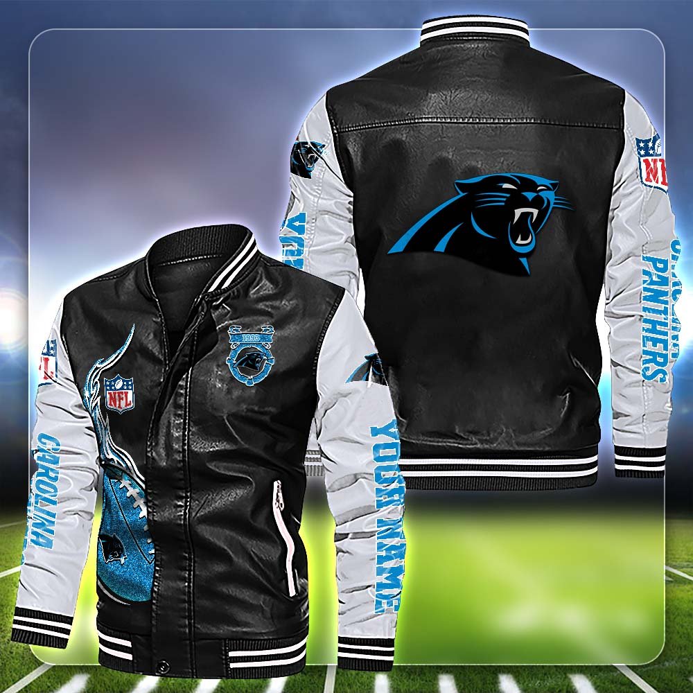 Carolina Panthers Leather Jacket Customized Your Name, Football Team Jackets, Football Gift For Fans ETHY-53554