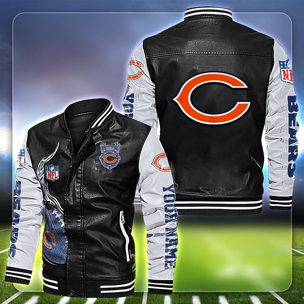 Chicago Bears Leather Jacket Customized Your Name, Football Team Jackets, Football Gift For Fans ETHY-53554