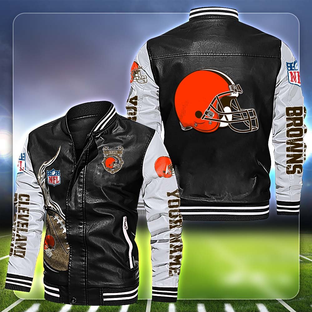 Cleveland Browns Leather Jacket Customized Your Name, Football Team Jackets, Football Gift For Fans ETHY-53554