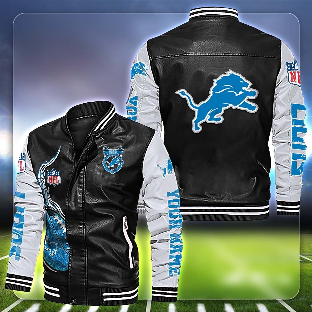 Detroit Lions Leather Jacket Customized Your Name, Football Team Jackets, Football Gift For Fans ETHY-53554