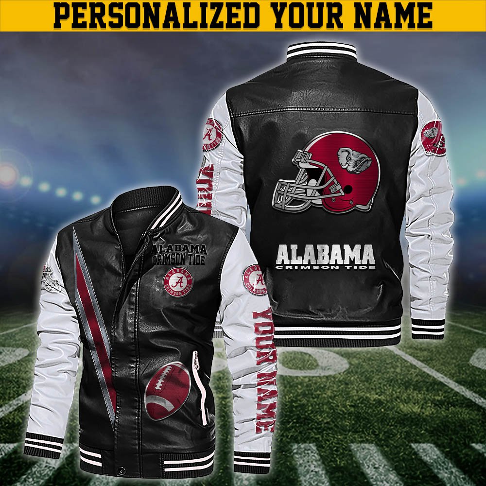 Alabama Crimson Tide Leather Jacket Customized Your Name, Sport Team Jackets, Sport Gift For Fans ETHY-53608