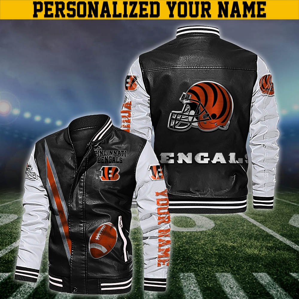 Cincinnati Bengals Leather Jacket Customized Your Name, Sport Team Jackets, Sport Gift For Fans ETHY-53608