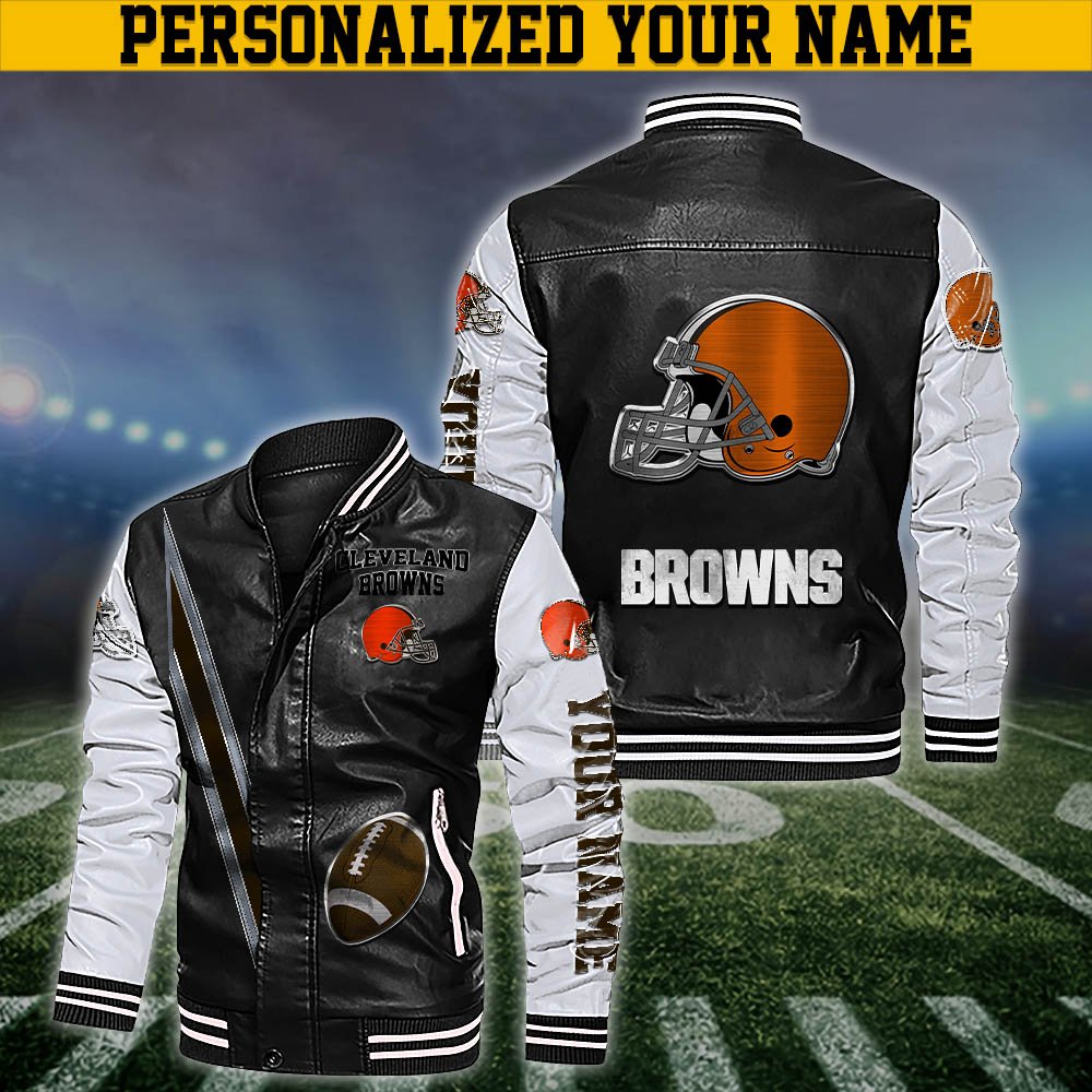 Cleveland Browns Leather Jacket Customized Your Name, Sport Team Jackets, Sport Gift For Fans ETHY-53608