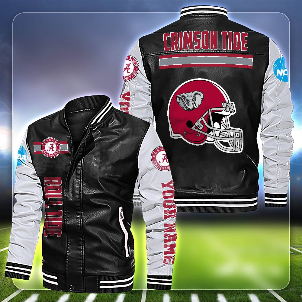 Alabama Crimson Tide Leather Jacket Customized Your Name, Sport Team Jackets For Fans, Sport Gifts ETHY-53612