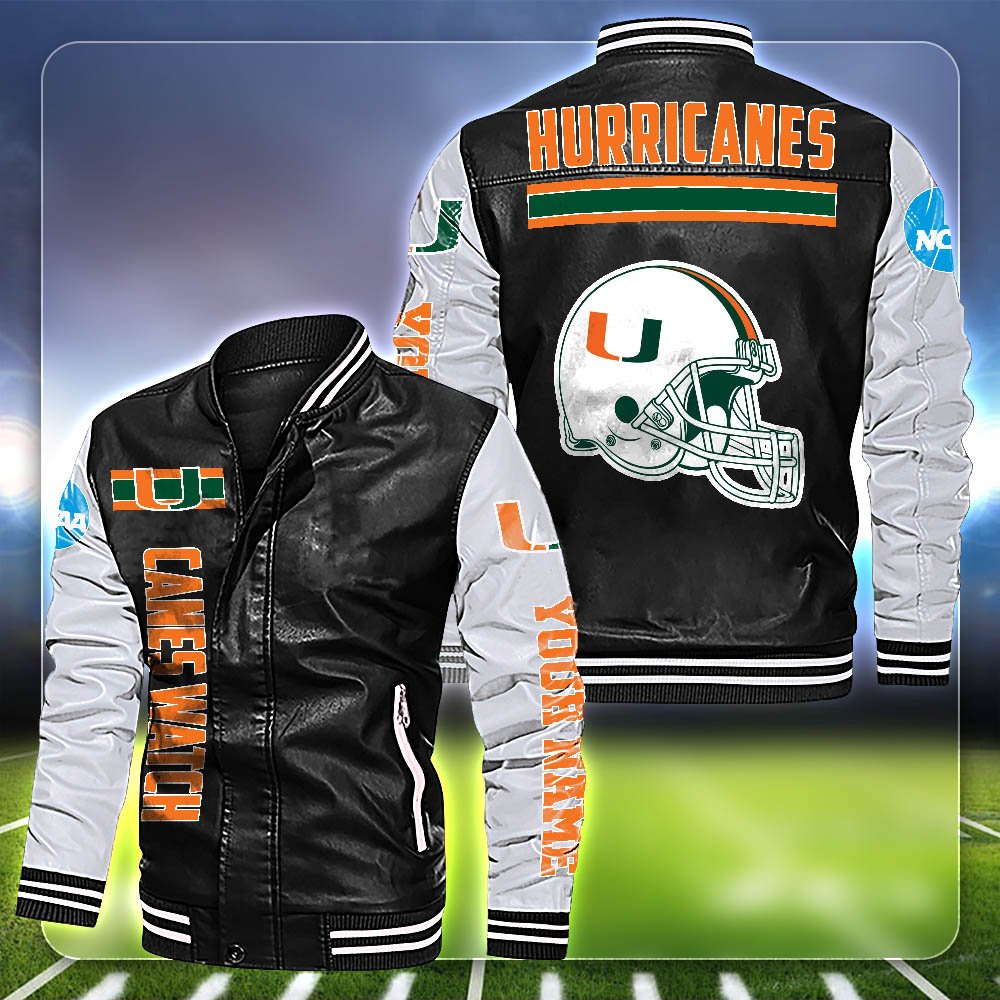 Miami Hurricanes Leather Jacket Customized Your Name, Sport Team Jackets For Fans, Sport Gifts ETHY-53612