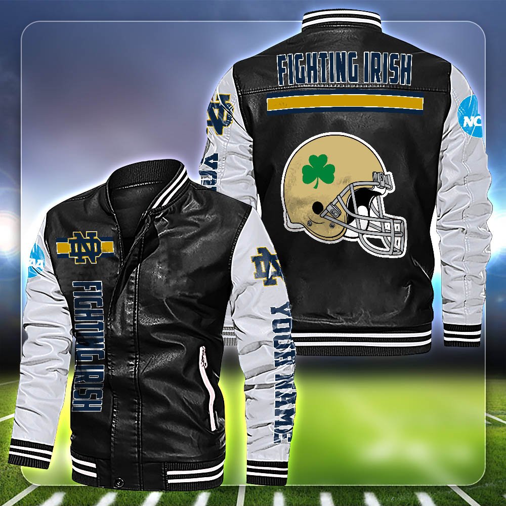 Notre Dame Fighting Irish Leather Jacket Customized Your Name, Sport Team Jackets For Fans, Sport Gifts ETHY-53612