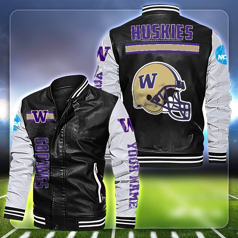 Washington Huskies Leather Jacket 2024 Version Customized Your Name, Sport Team Jackets For Fans, Sport Gifts ETHY-53612