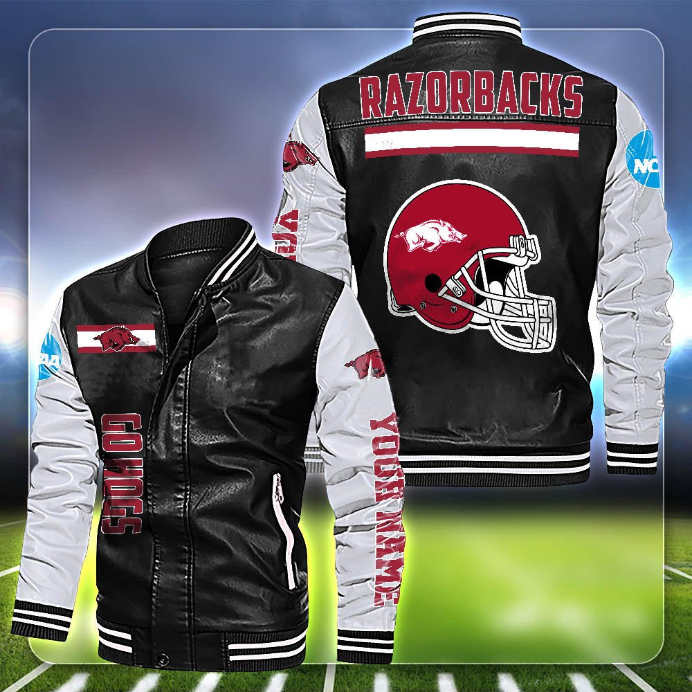 Arkansas Razorbacks Leather Jacket Customized Your Name, Sport Team Jackets For Fans, Sport Gifts ETHY-53612