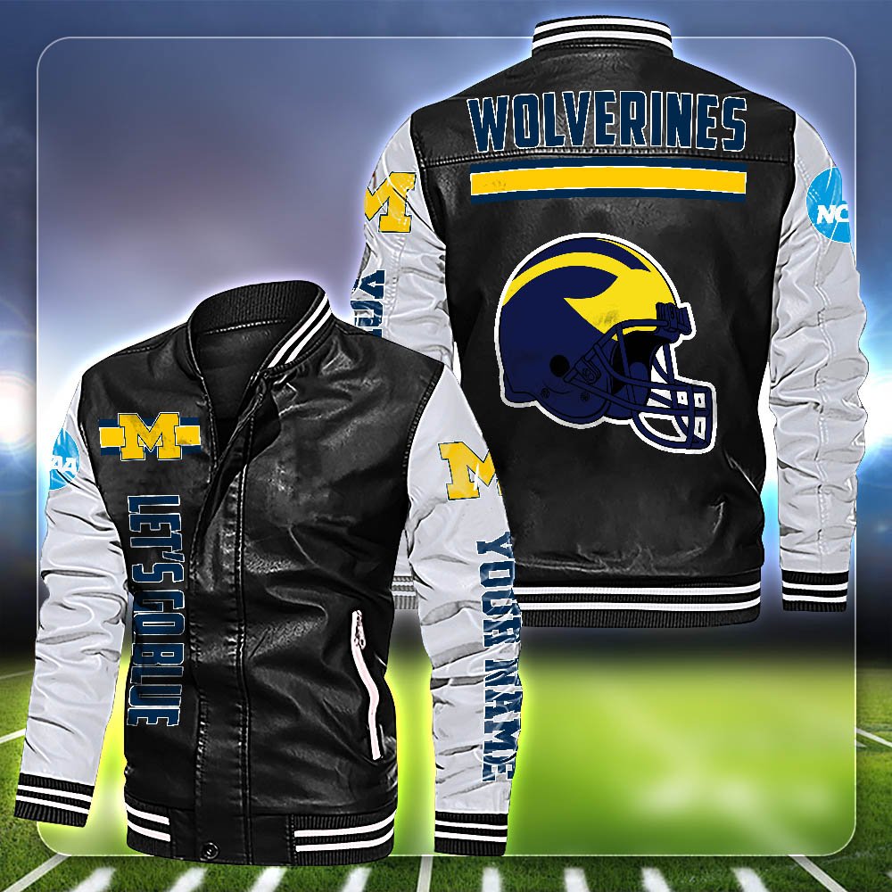 Michigan Wolverines Leather Jacket Customized Your Name, Sport Team Jackets For Fans, Sport Gifts ETHY-53612