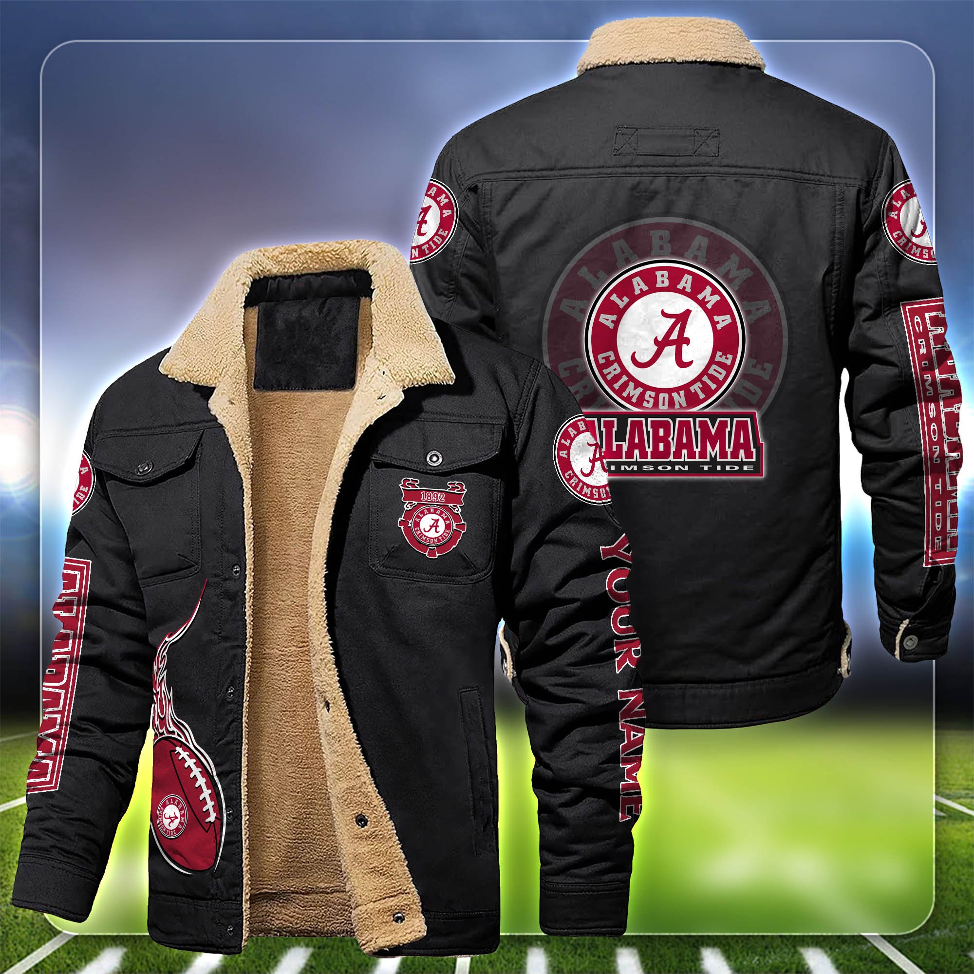 Alabama Crimson Tide Fleece Bomber Jacket Customized Your Name, Sport Team Jacket For Fans, Sport Gifts ETHY-53688