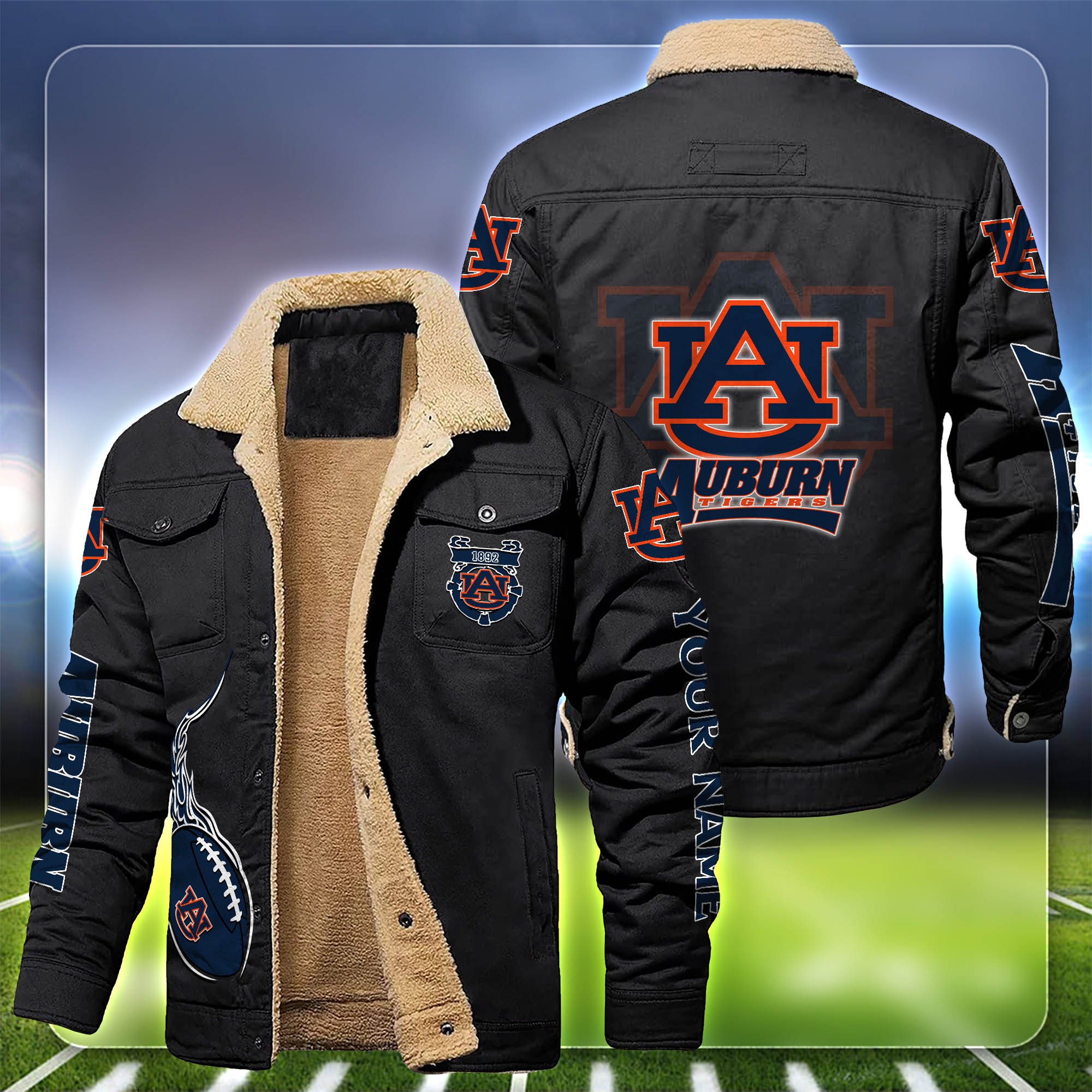 Auburn Tigers Fleece Bomber Jacket Customized Your Name, Sport Team Jacket For Fans, Sport Gifts ETHY-53688