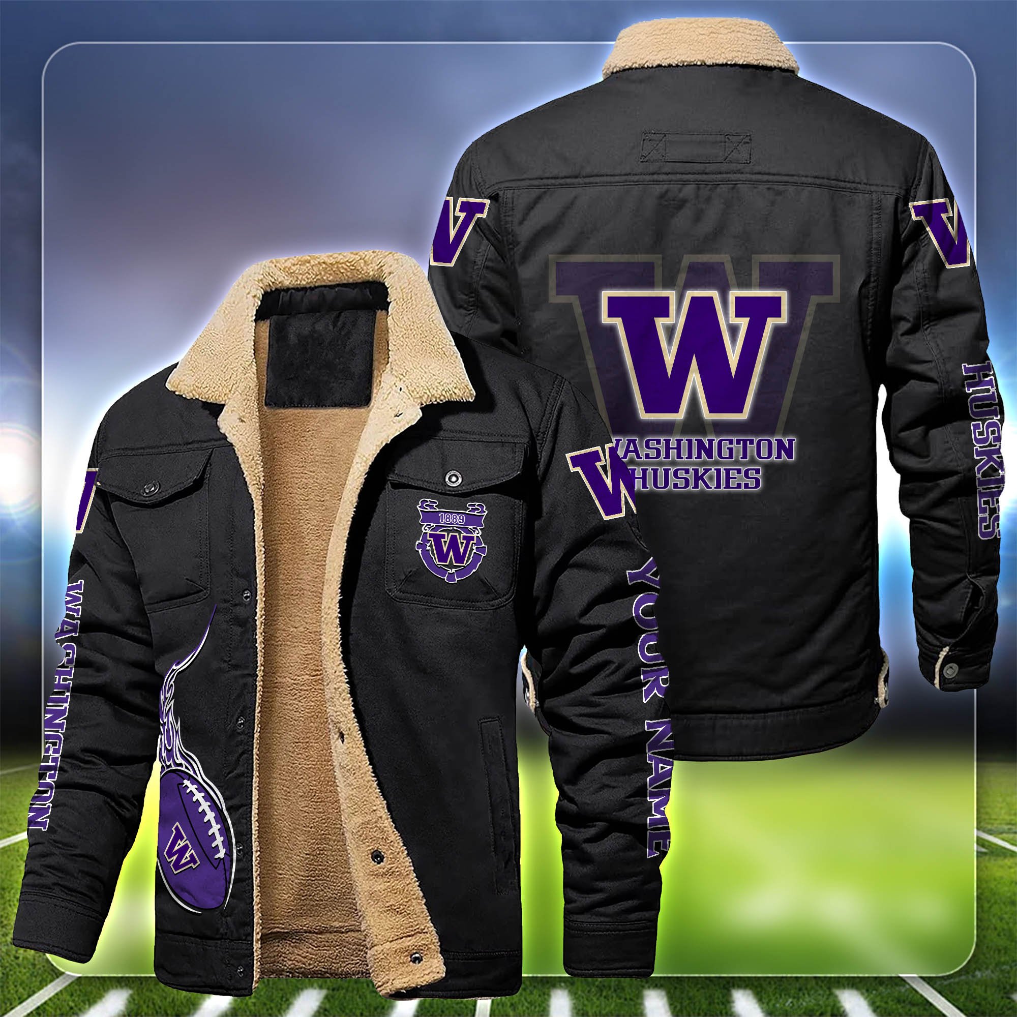 Washington Huskies Fleece Bomber Jacket 2024 Version Customized Your Name, Sport Team Jacket For Fans, Sport Gifts ETHY-53688