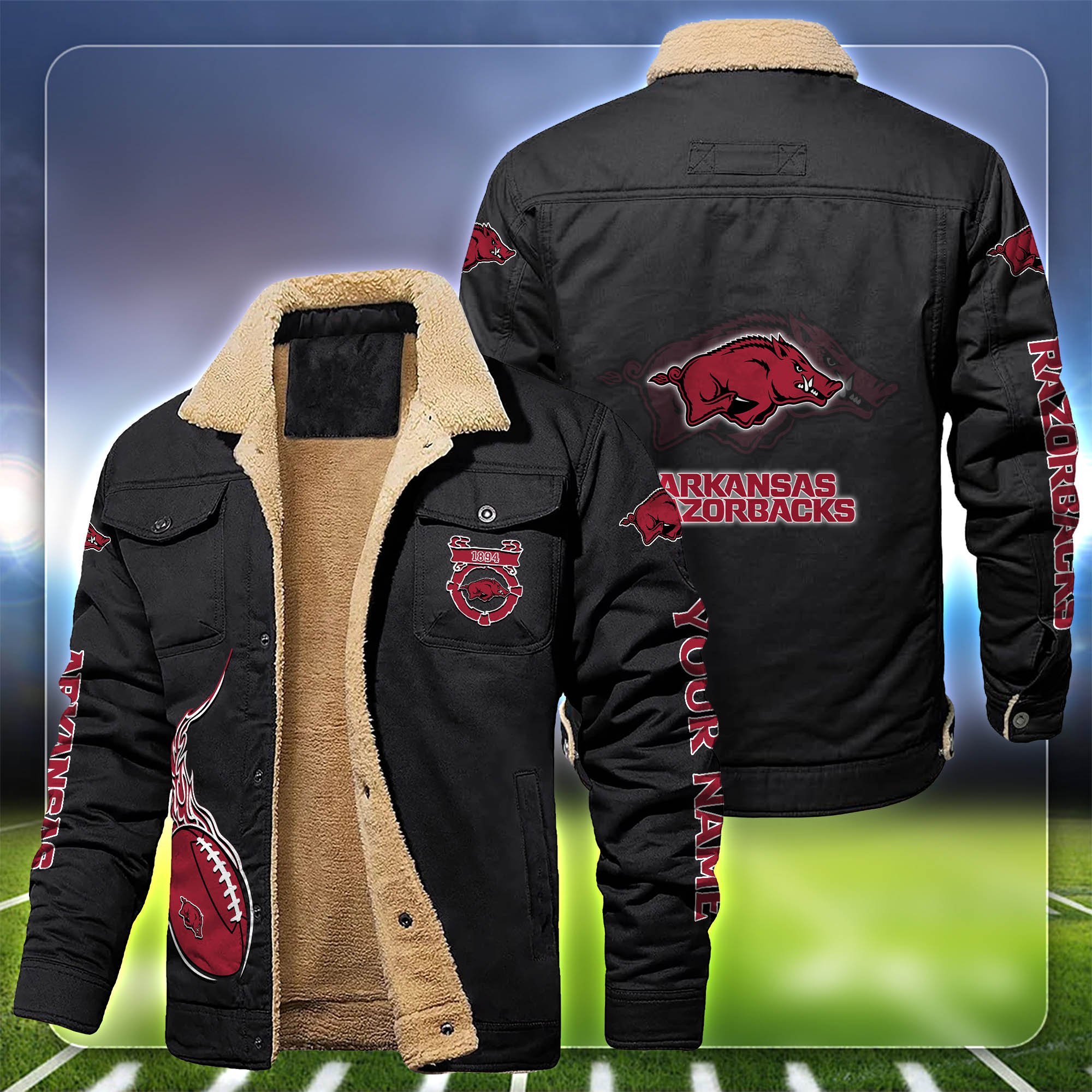 Arkansas Razorbacks Fleece Bomber Jacket Customized Your Name, Sport Team Jacket For Fans, Sport Gifts ETHY-53688