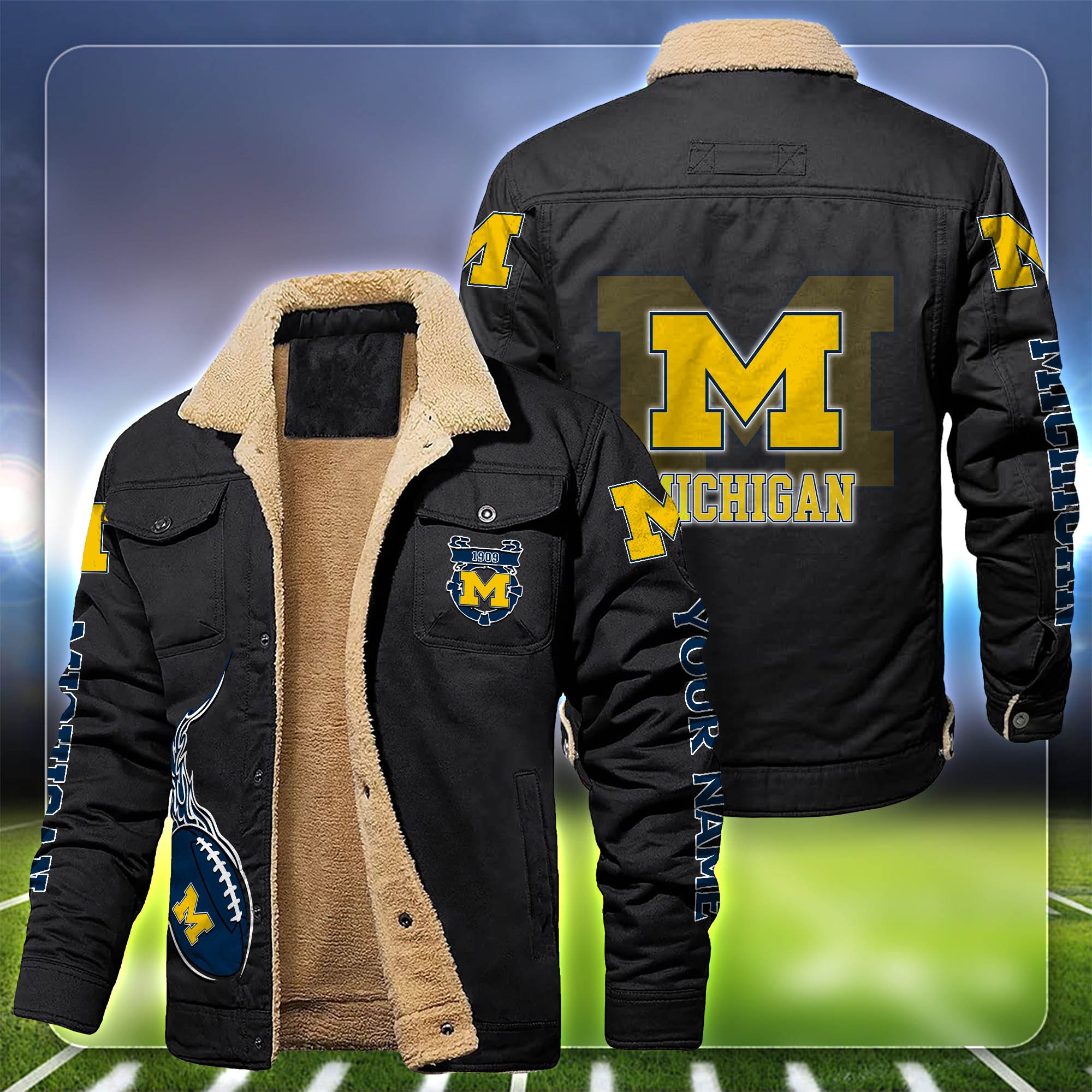 Michigan Wolverines Fleece Bomber Jacket Customized Your Name, Sport Team Jacket For Fans, Sport Gifts ETHY-53688