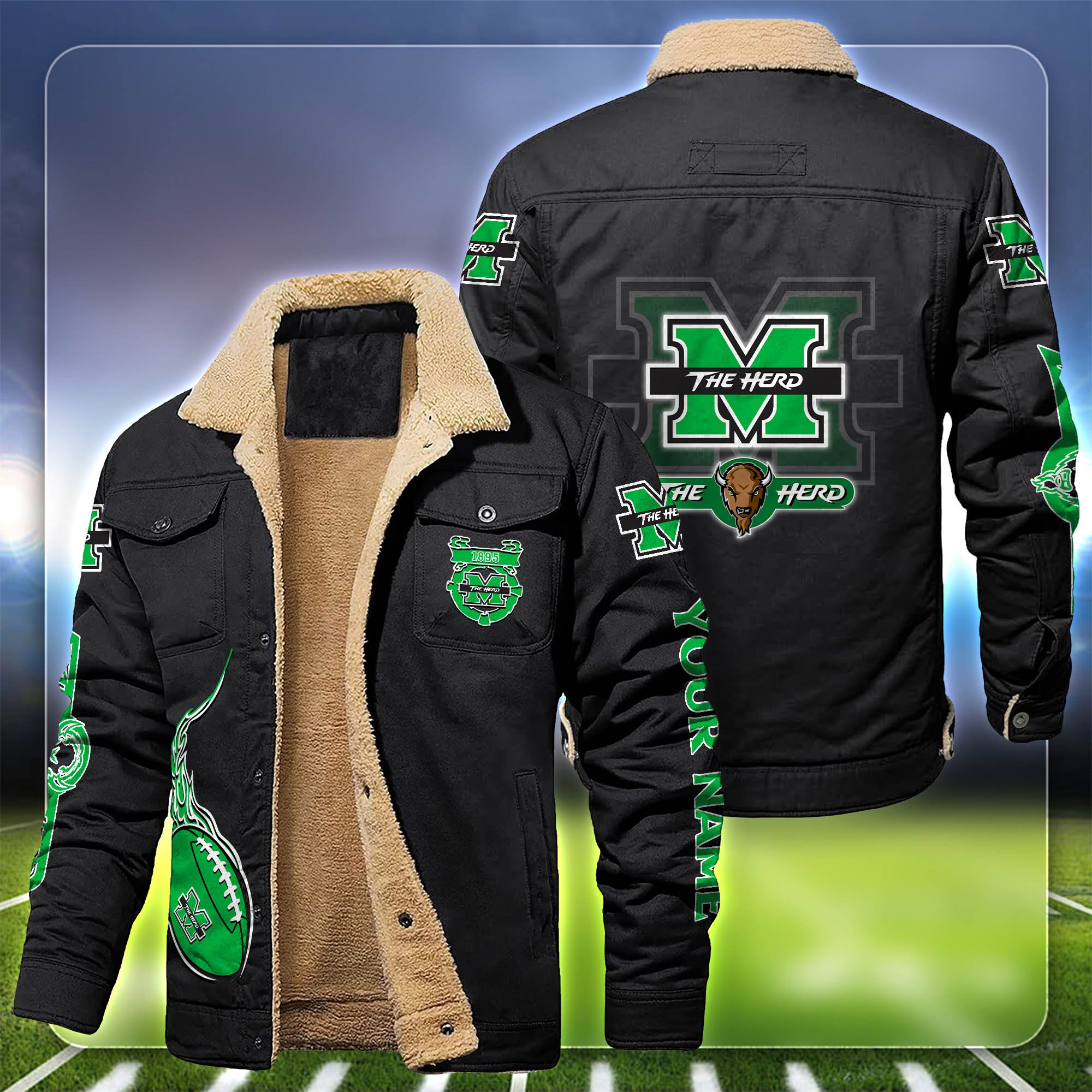 Marshall Thundering Herd Fleece Bomber Jacket 2024 Version Customized Your Name, Sport Team Jacket For Fans, Sport Gifts ETHY-53688