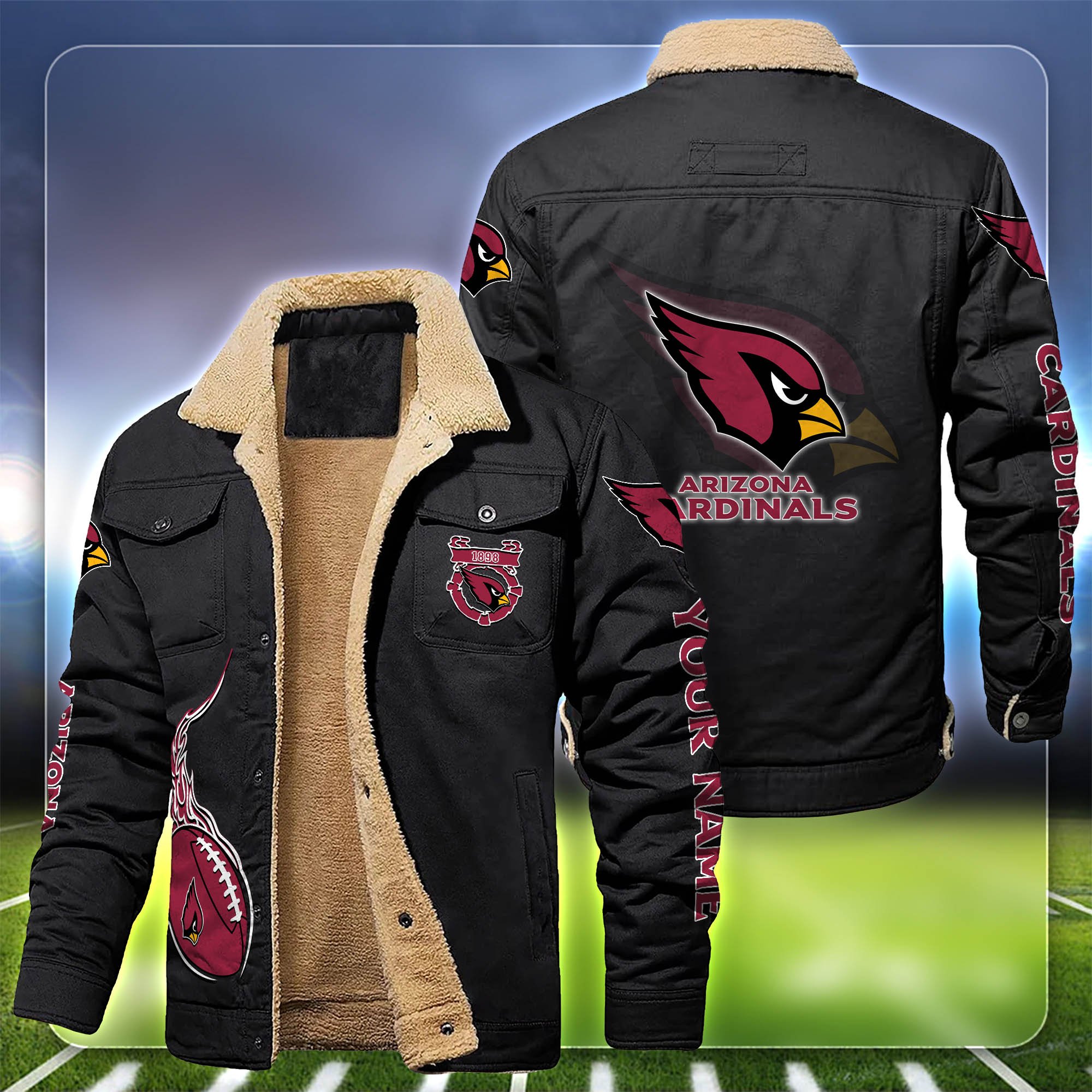 Arizona Cardinals Fleece Bomber Jacket Customized Your Name, Sport Team Jacket For Fans, Sport Gifts ETHY-53688